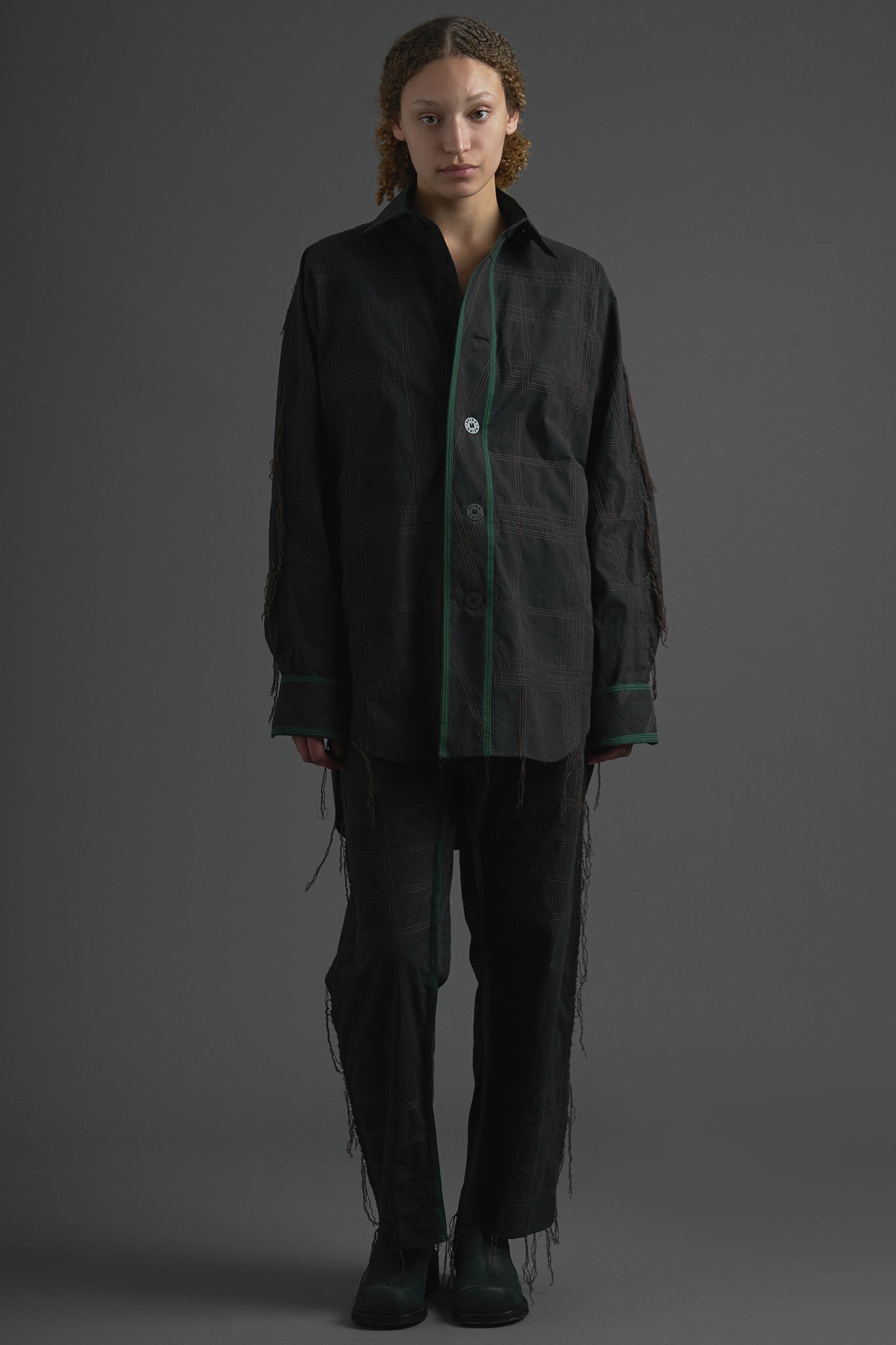 Overshirt Algodão Pespontada Franjas - Preto&Verde