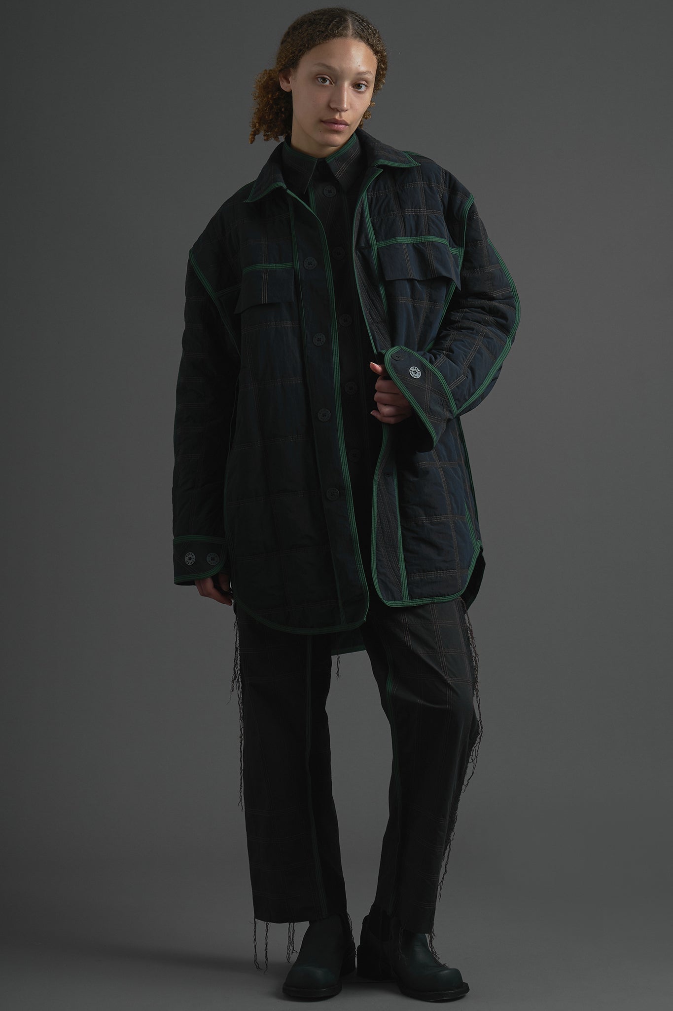 Casaco Acolchoado Oversized - Preto&Verde