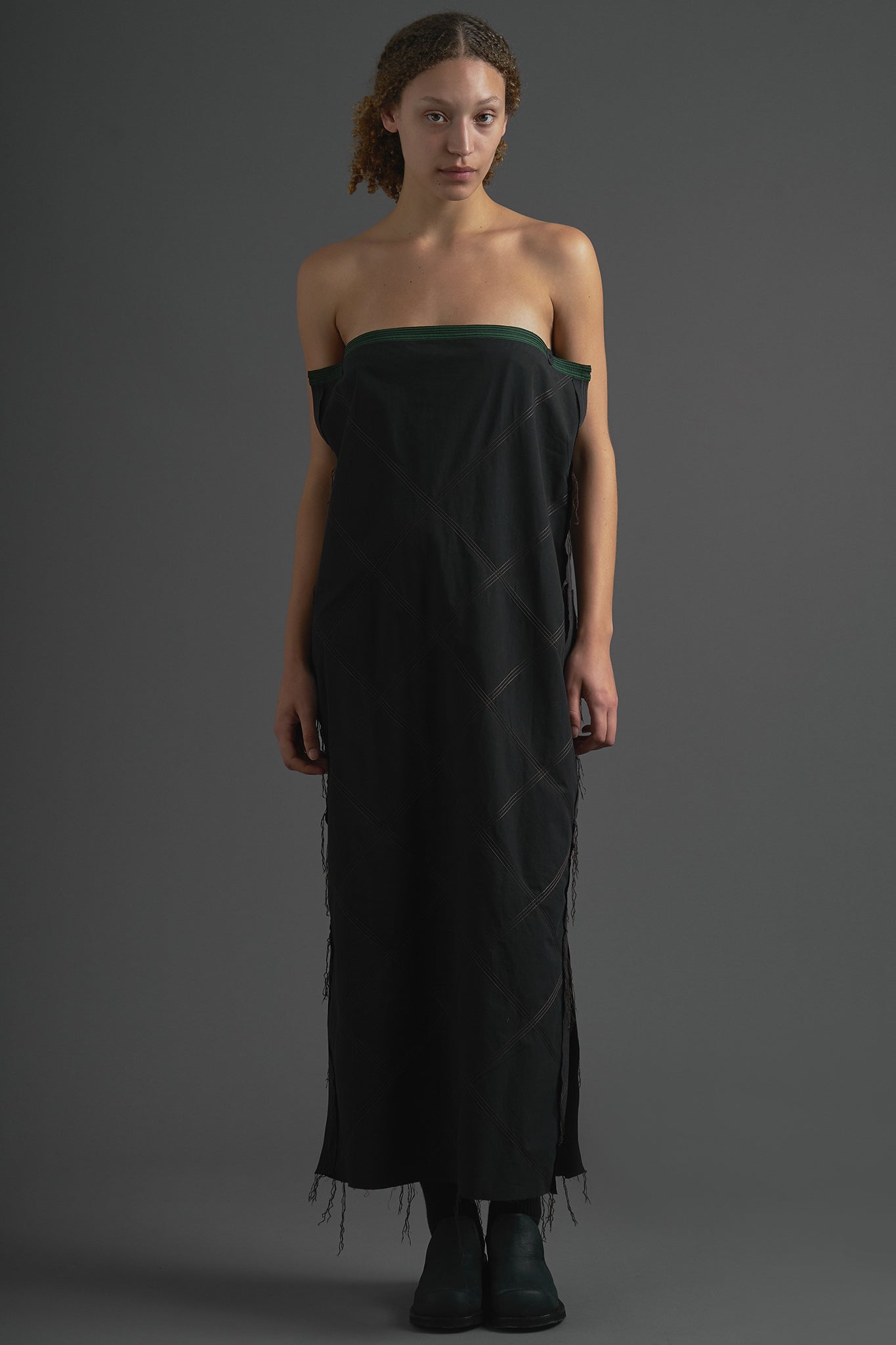 Vestido Bandeau Botões Algodão - Preto&Verde