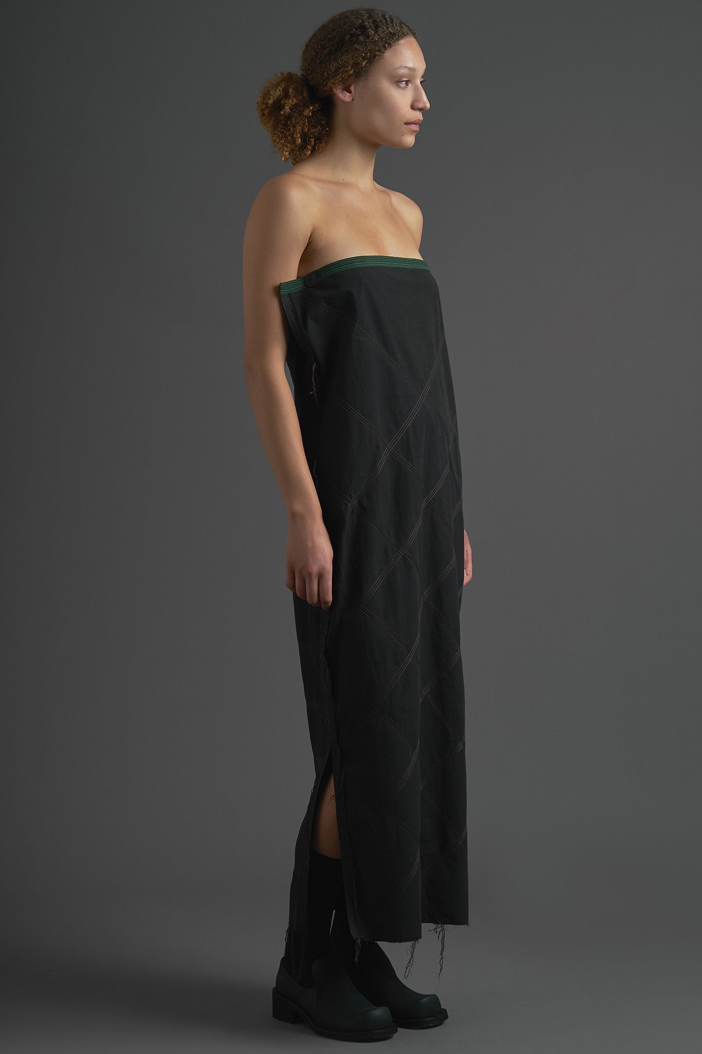 Vestido Bandeau Botões Algodão - Preto&Verde