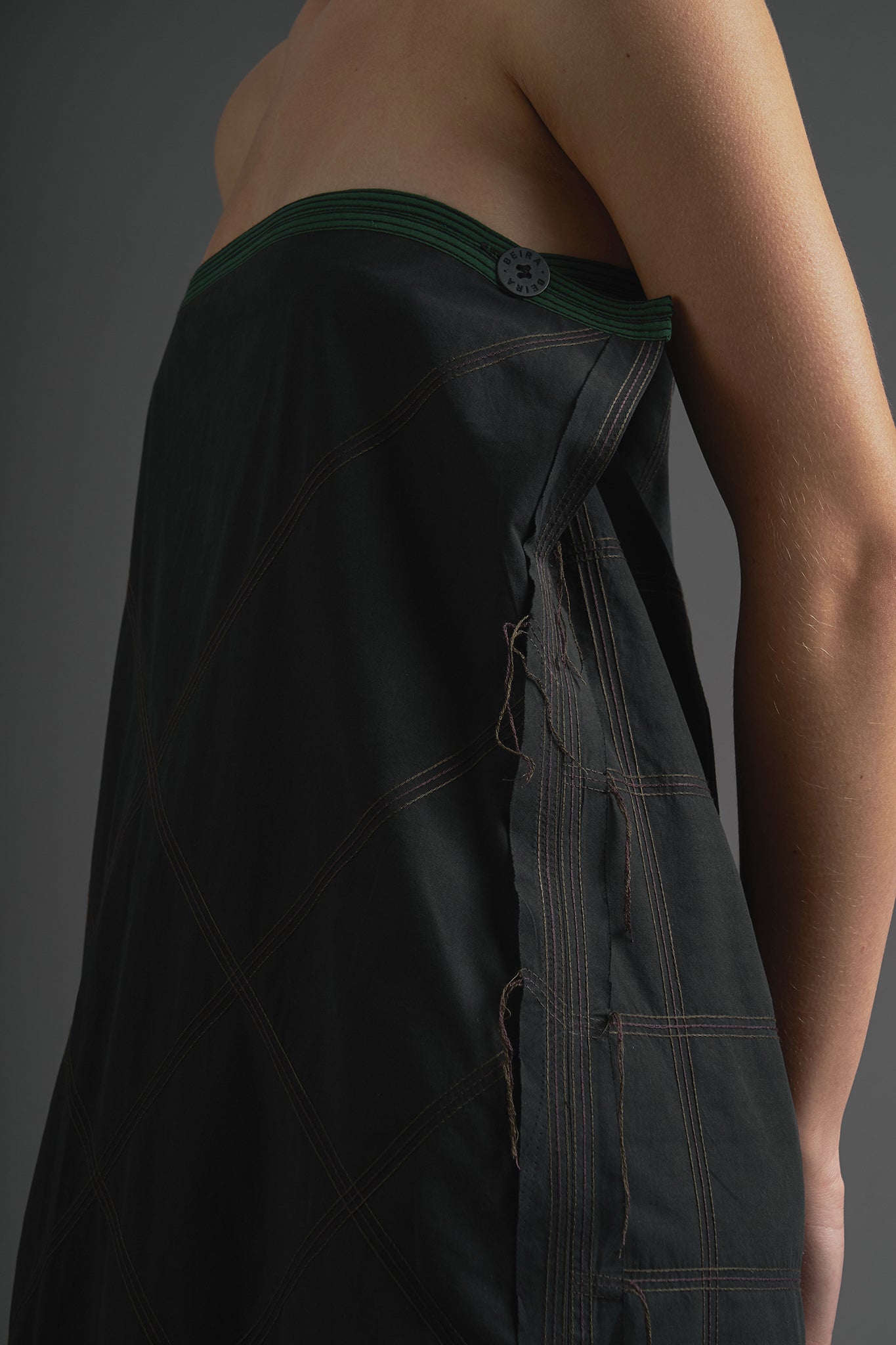 Vestido Bandeau Botões Algodão - Preto&Verde