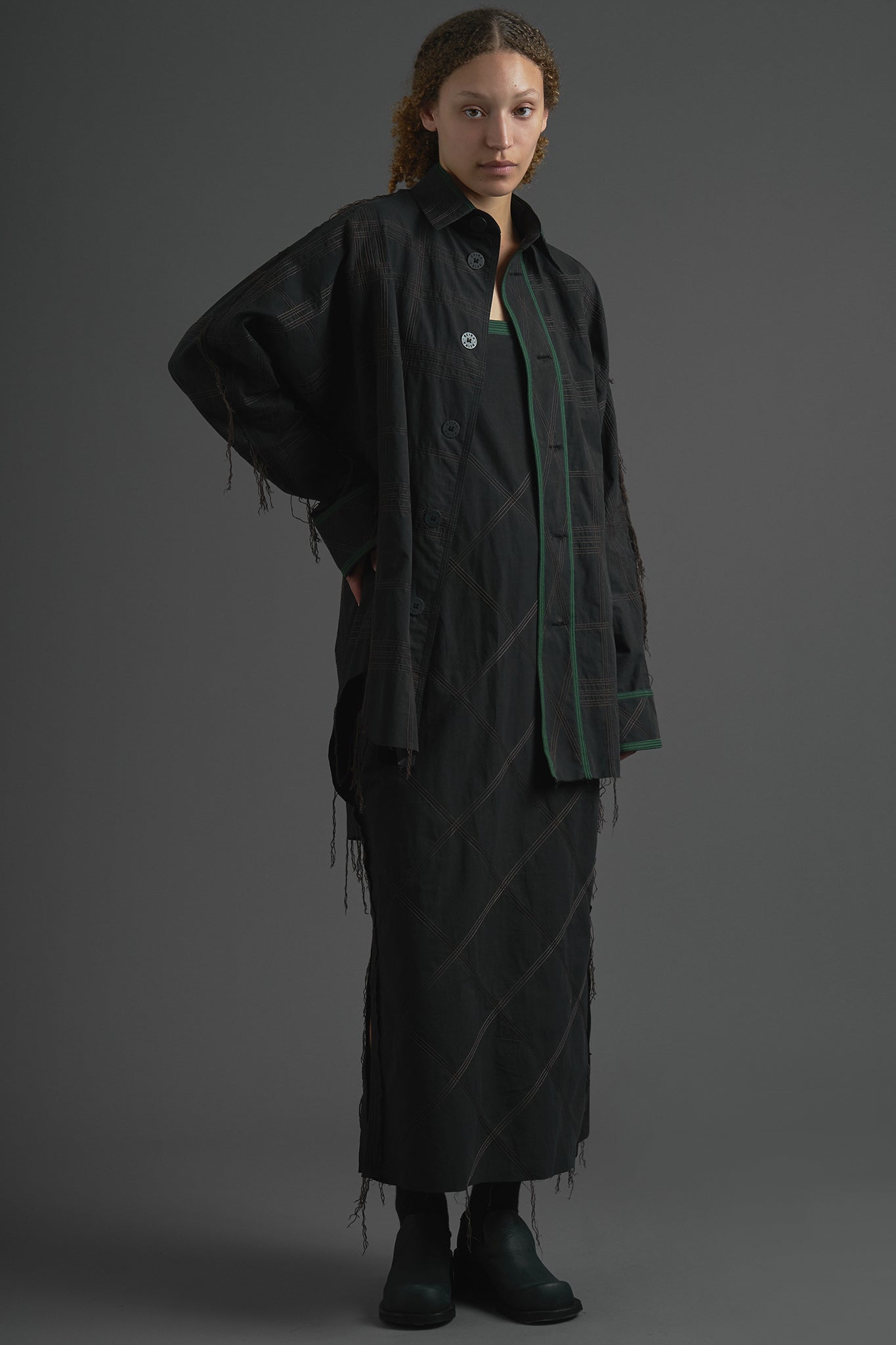 Vestido Bandeau Botões Algodão - Preto&Verde
