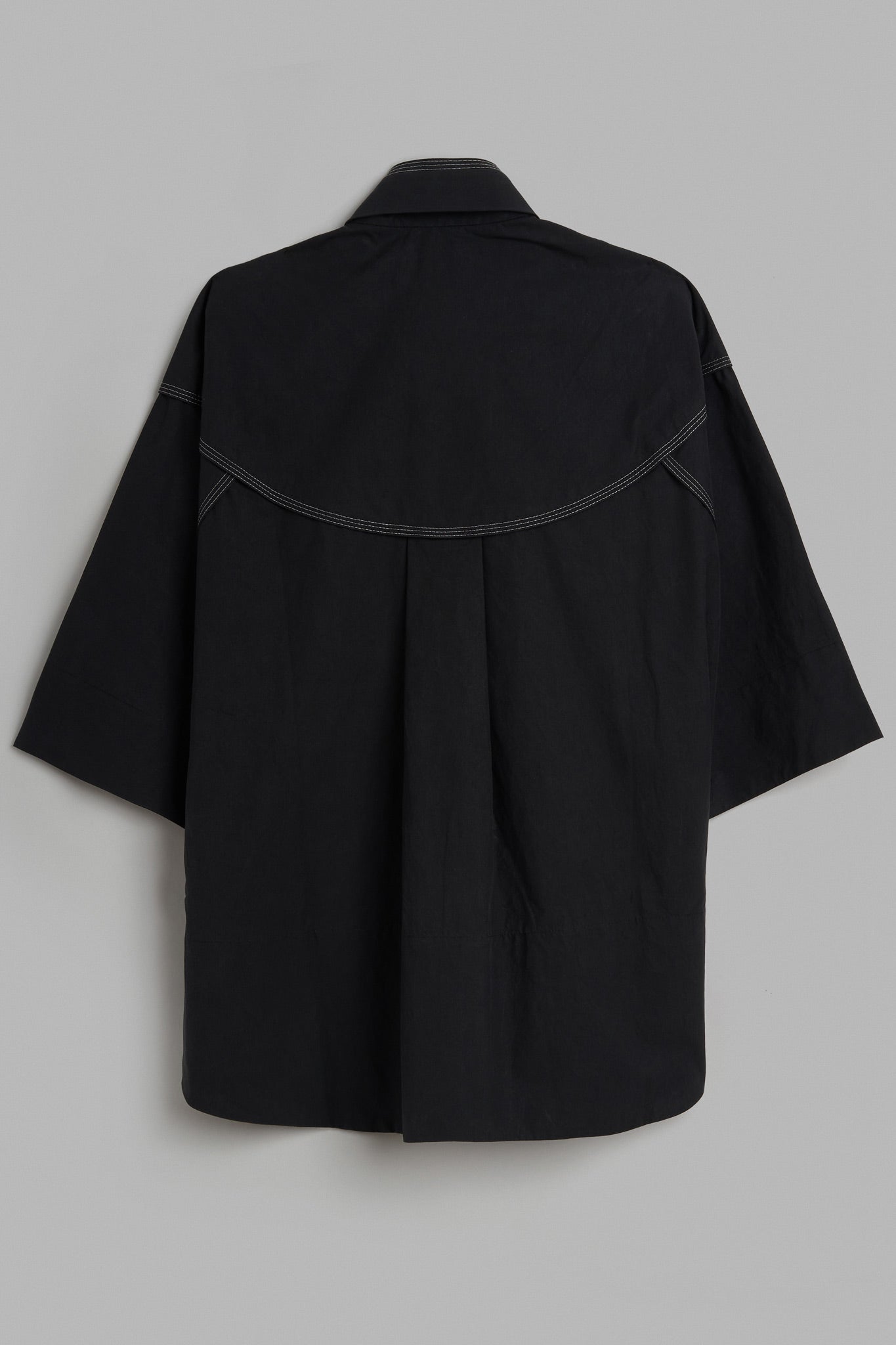 Camisa Manga Curta Ampla Algodão Rústico - Preto