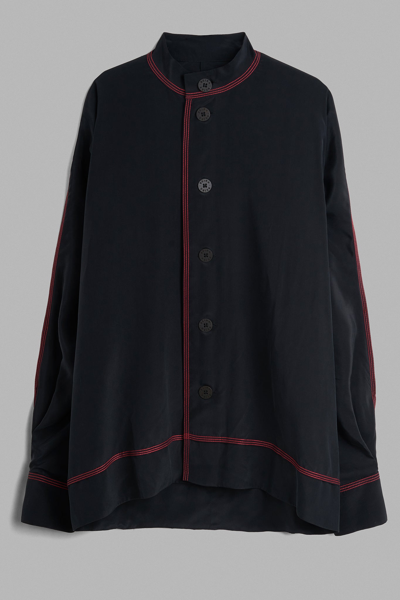 Camisa Gola Midi Seda Pesponto Vermelho - Preto