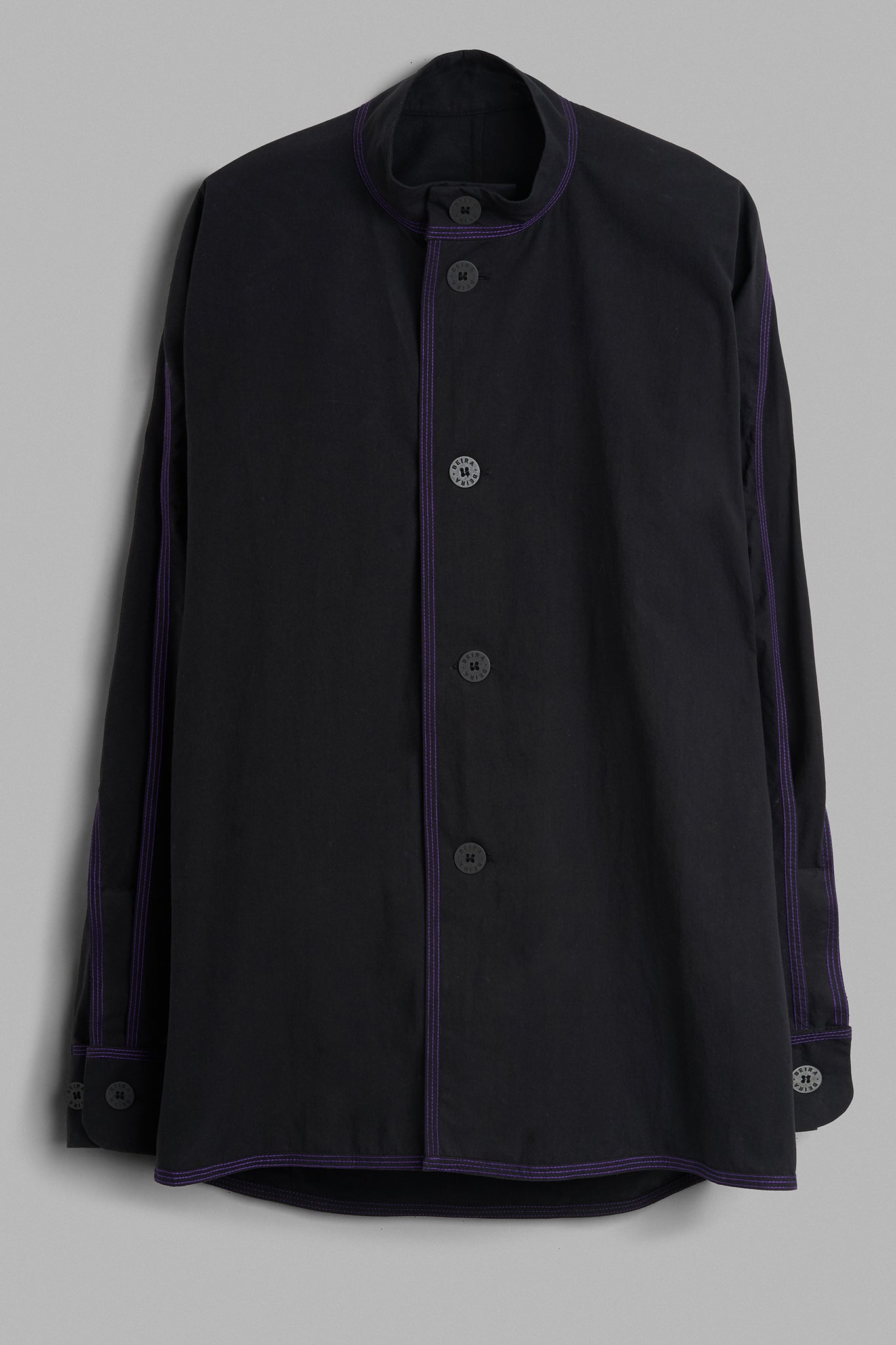 Camisa Gola Midi Algodão Pesponto Roxo - Preto