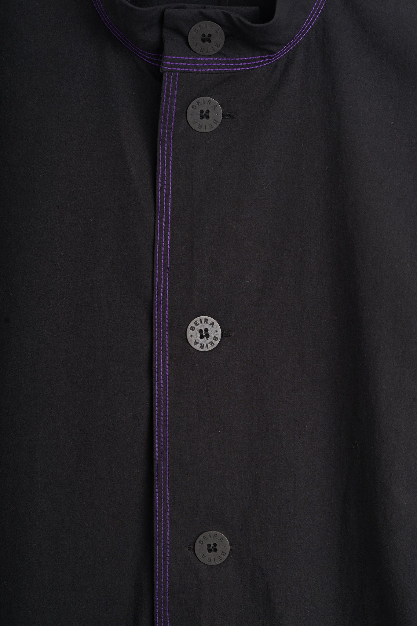 Camisa Gola Midi Algodão Pesponto Roxo - Preto