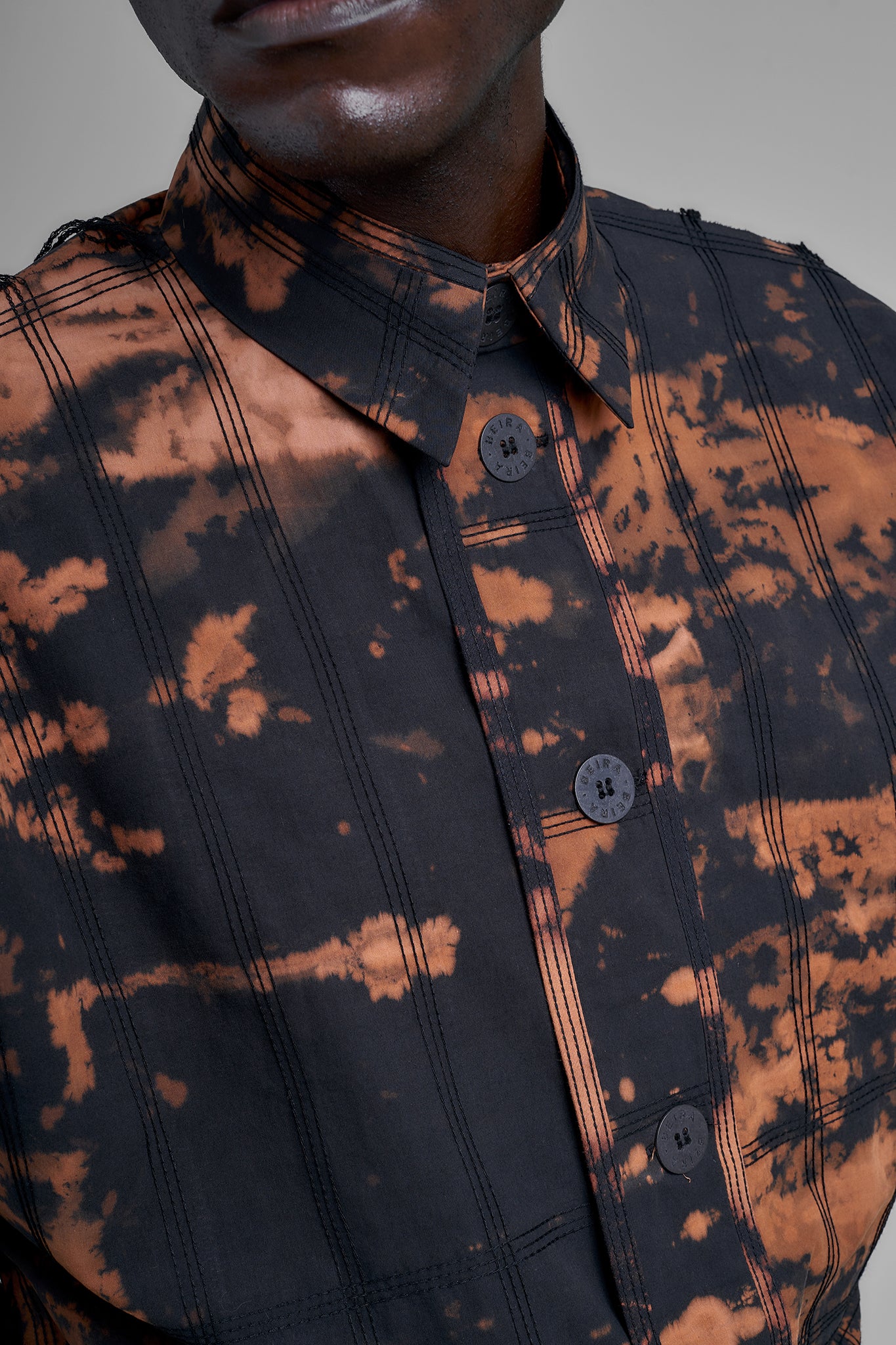 Camisa de Botão Algodão Pespontada - Preto Oxidado