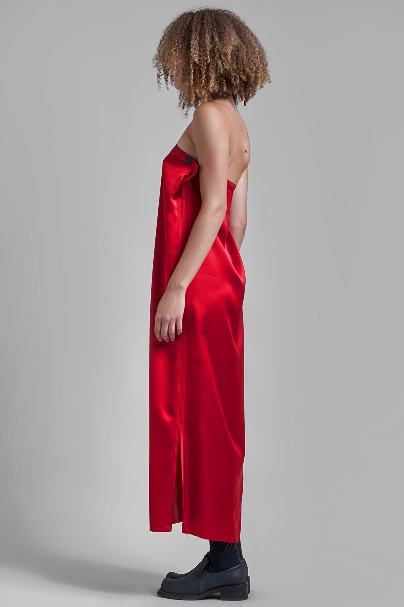 Vestido Bandeau Seda Cetim - Vermelho