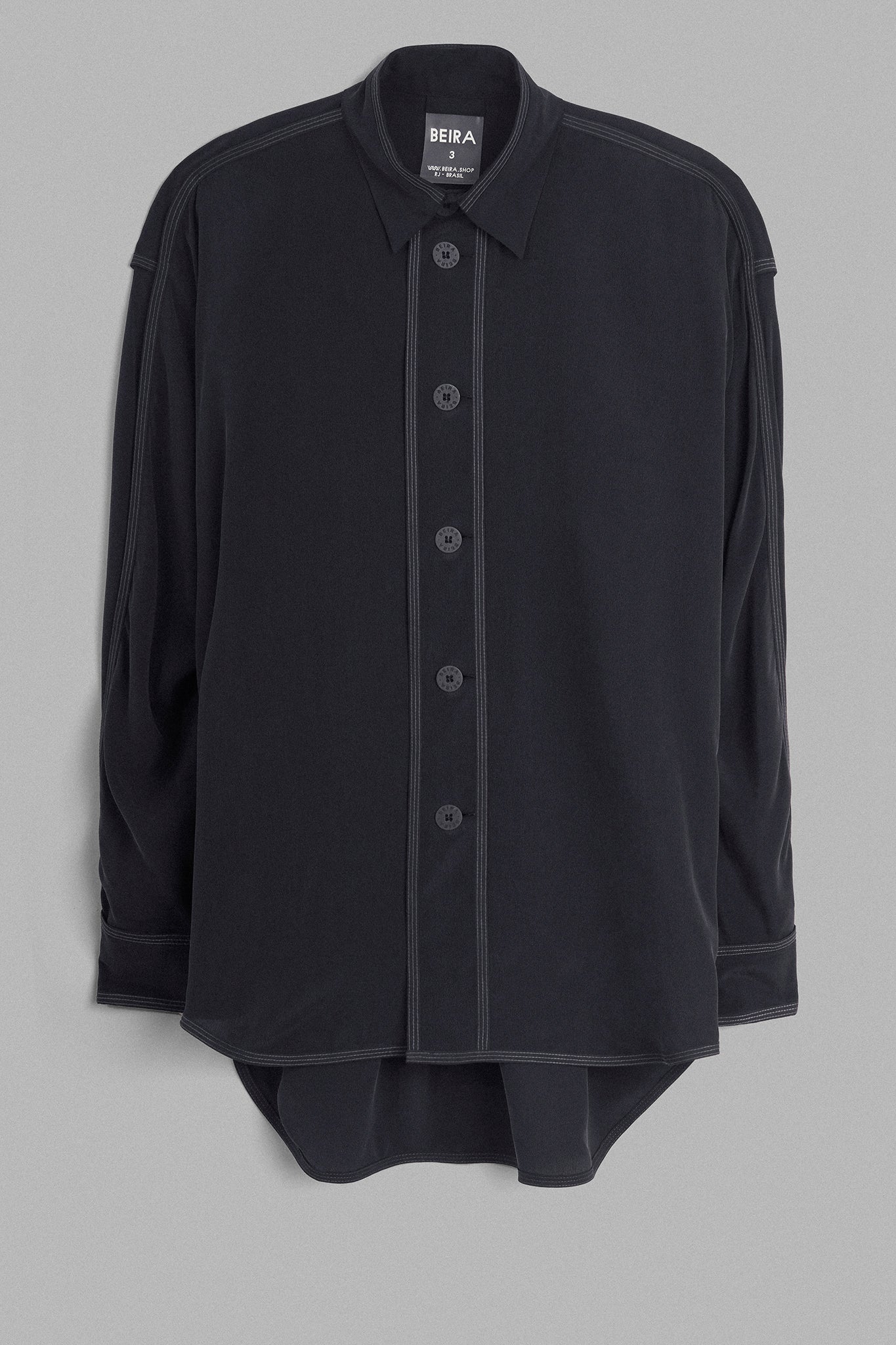 Camisa Ampla Seda - Cinza Chumbo