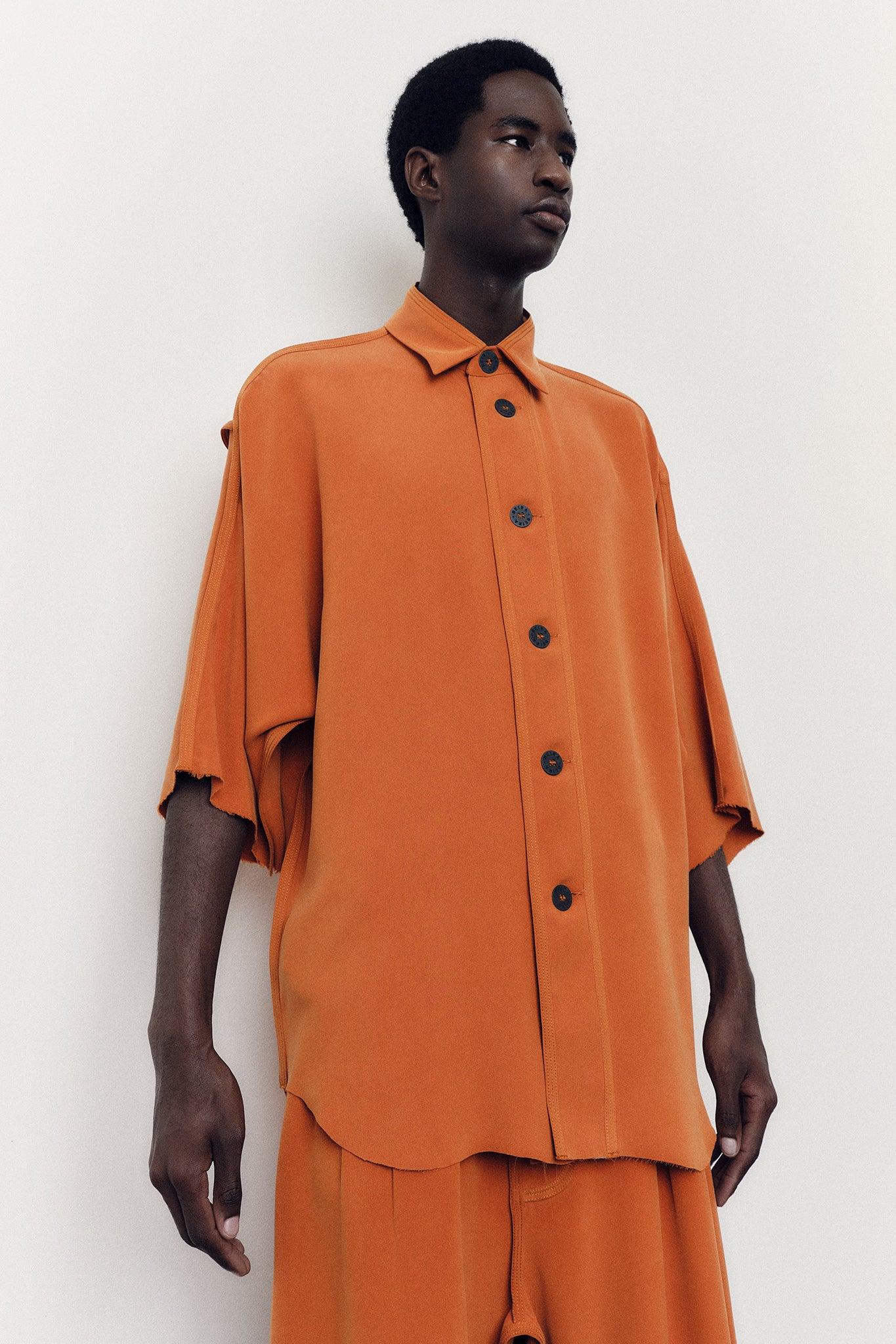 Camisa Oversized em Seda Fosca - Laranja