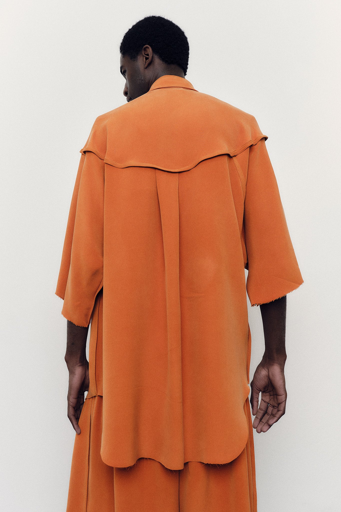 Camisa Oversized em Seda Fosca - Laranja