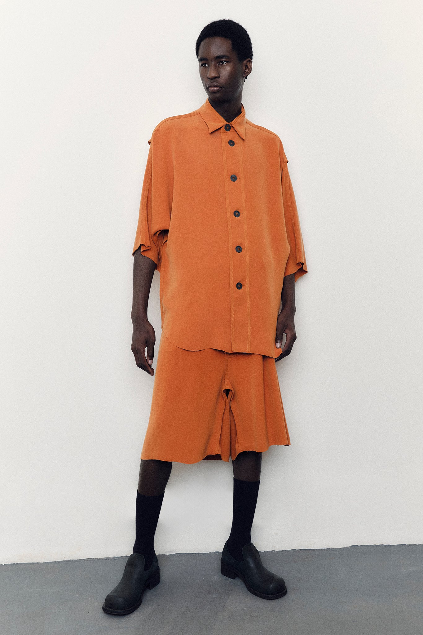 Camisa Oversized em Seda Fosca - Laranja