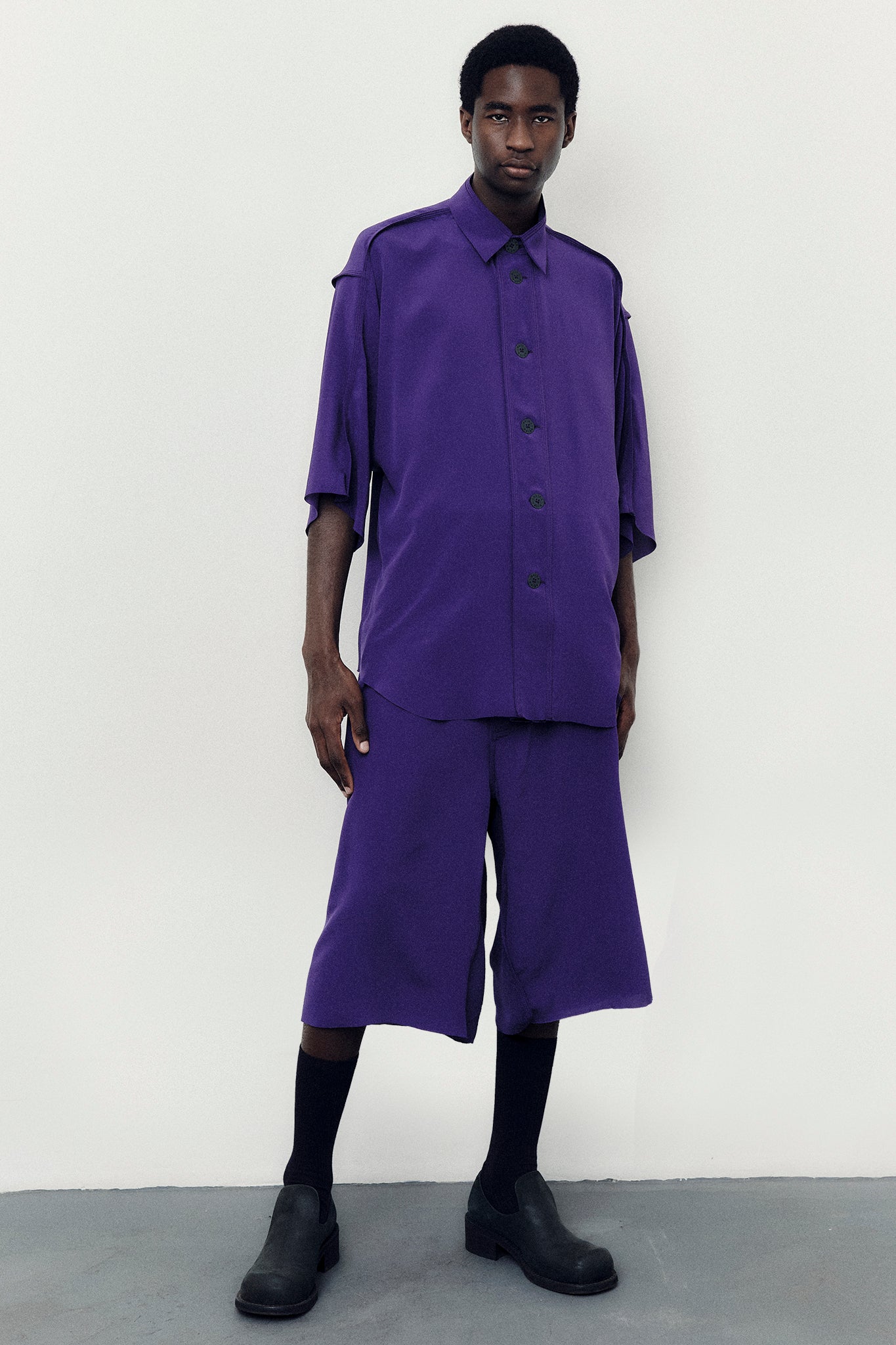 Camisa Oversized em Seda - Roxo