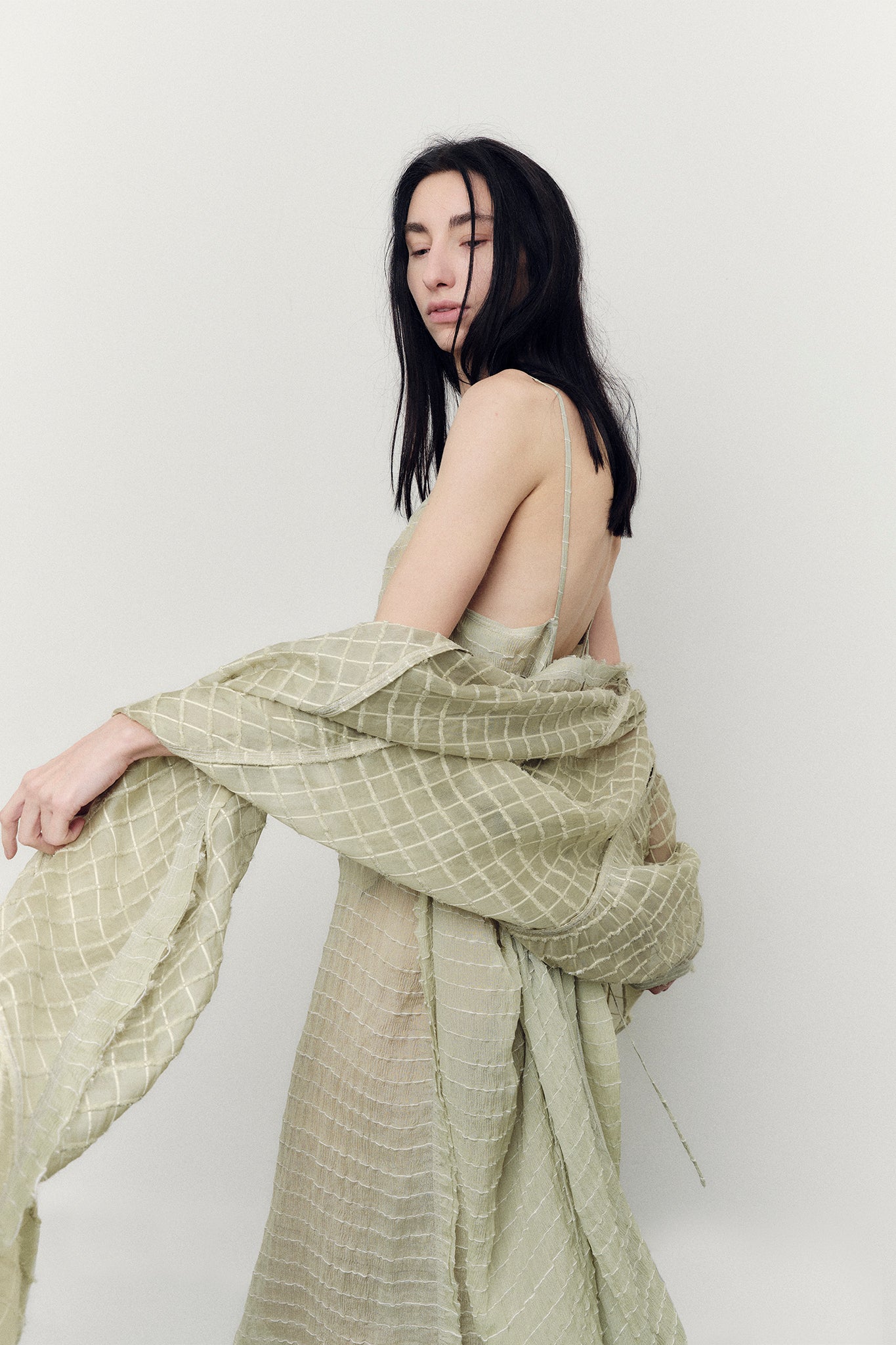 Vestido Barbara em Seda Texturizada - Hortelã