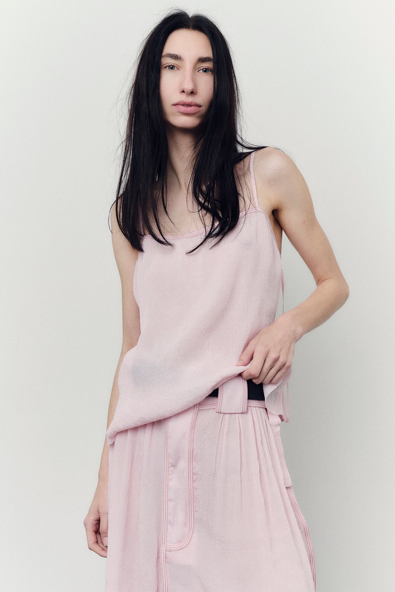 Bermuda com Franzidos em Seda Texturizada - Rosa Pêssego