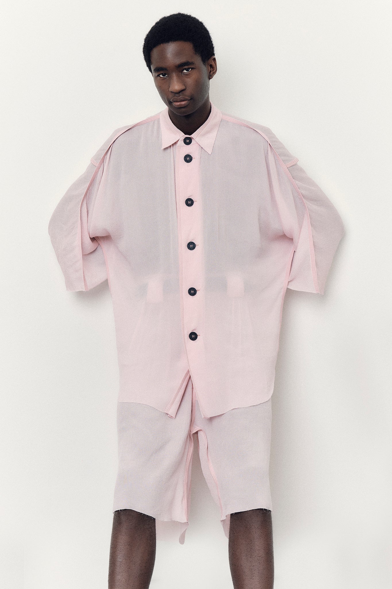 Camisa Oversized em Seda Texturizada - Rosa Pêssego