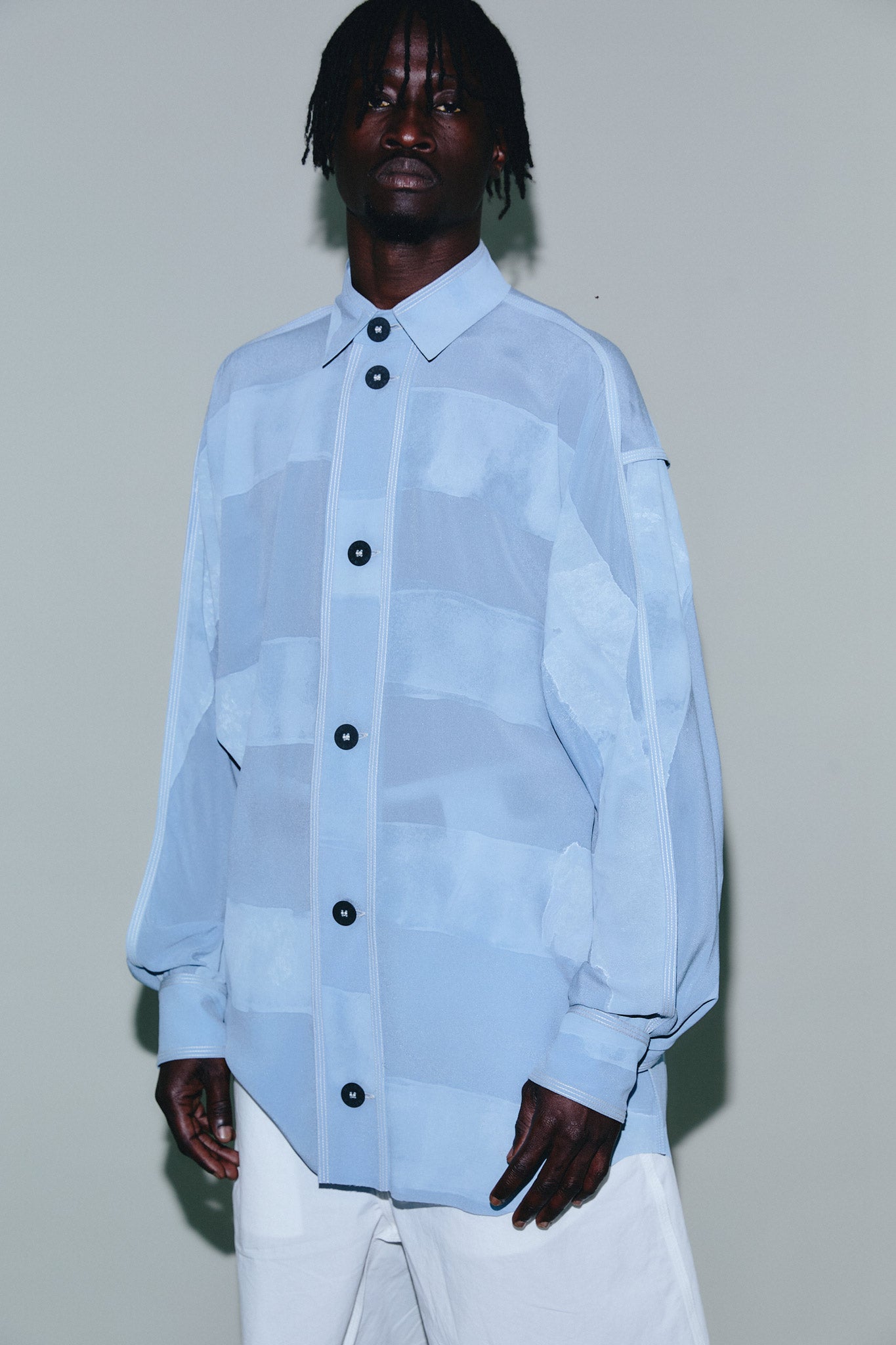 Camisa Manga Longa Seda - Azul