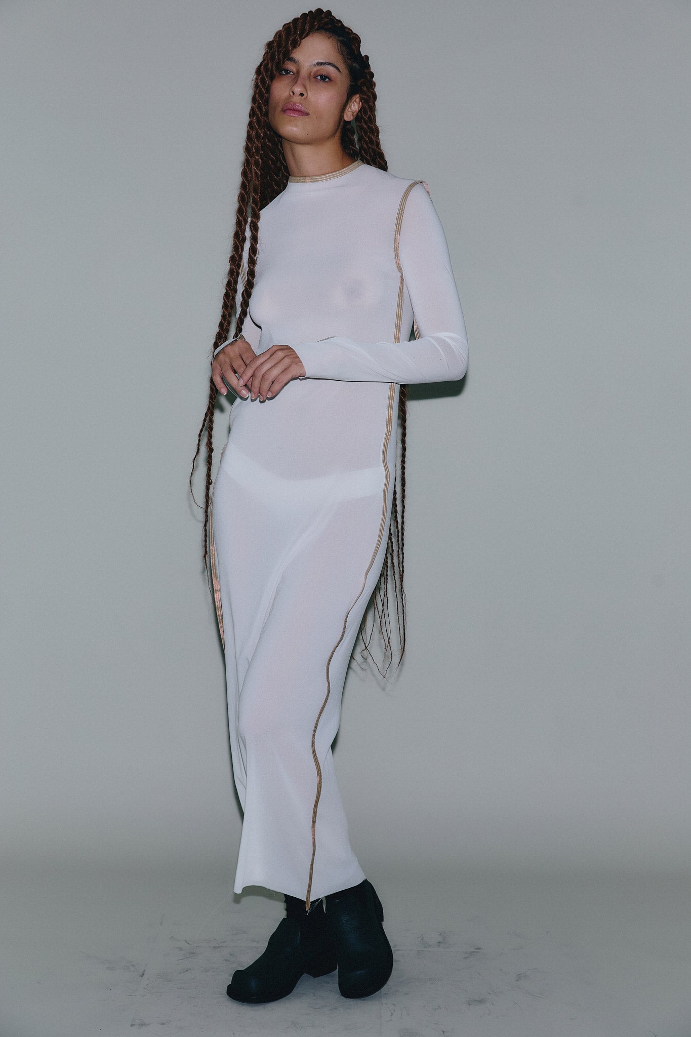 Vestido Manga Longa de Seda - Branco