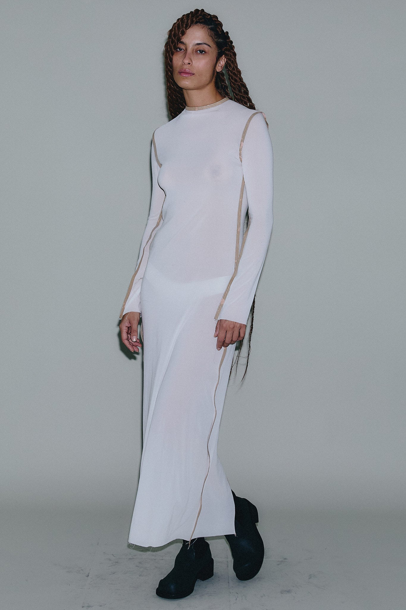 Vestido Manga Longa de Seda - Branco