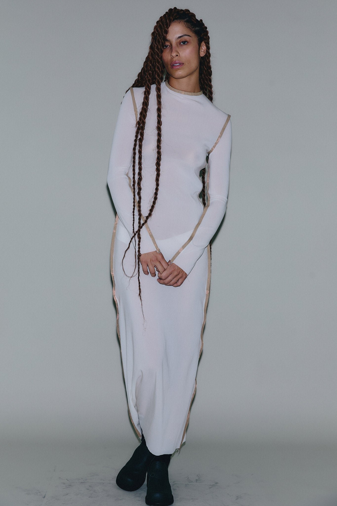 Vestido Manga Longa de Seda - Branco