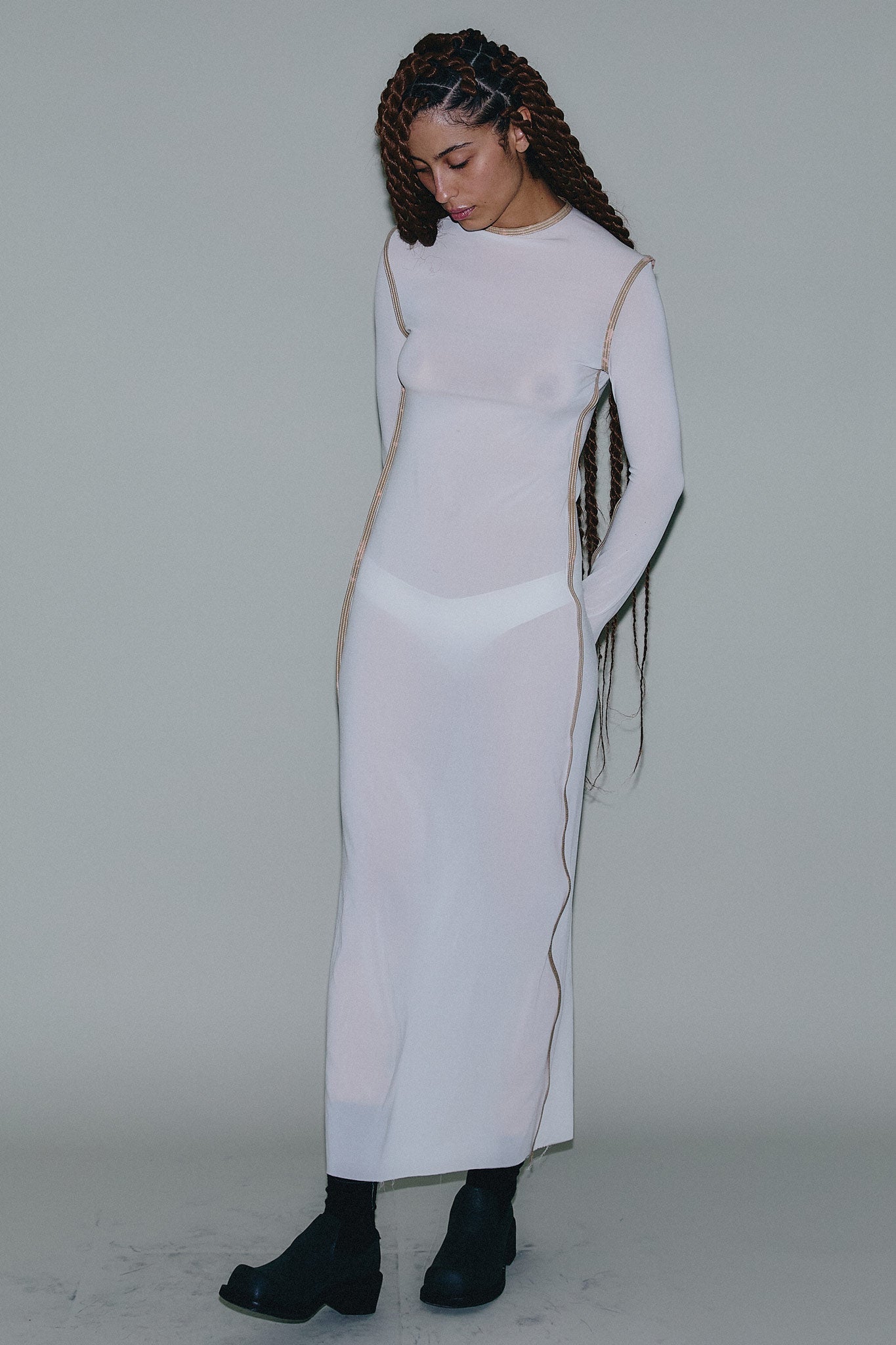 Vestido Manga Longa de Seda - Branco