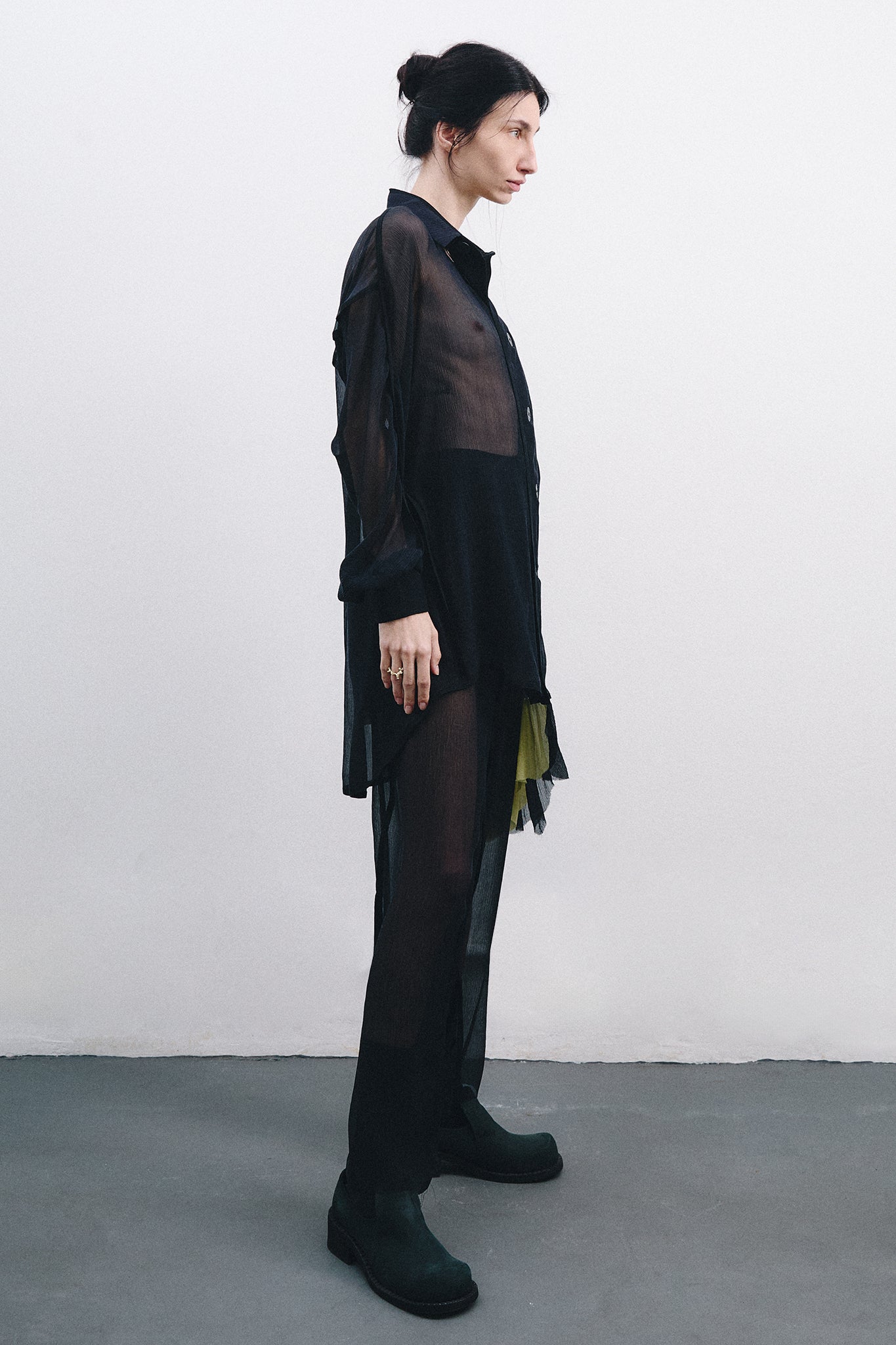 Camisa Pirata Detalhe Colorido em Seda Chiffon - Preto