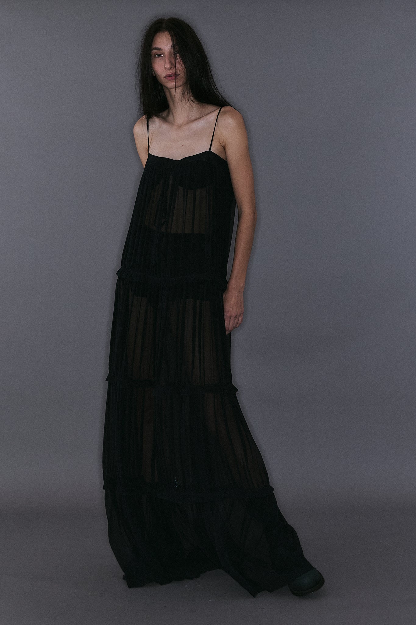 Vestido de Seda em Camadas - Preto