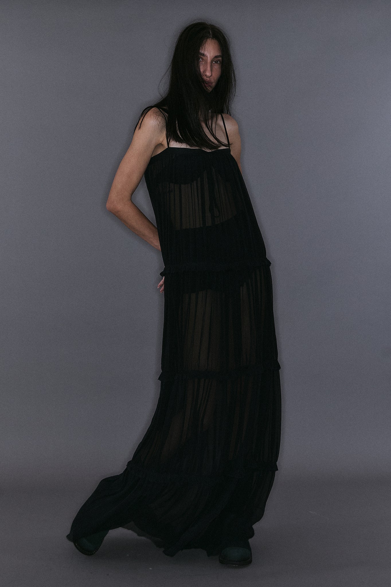 Vestido de Seda em Camadas - Preto
