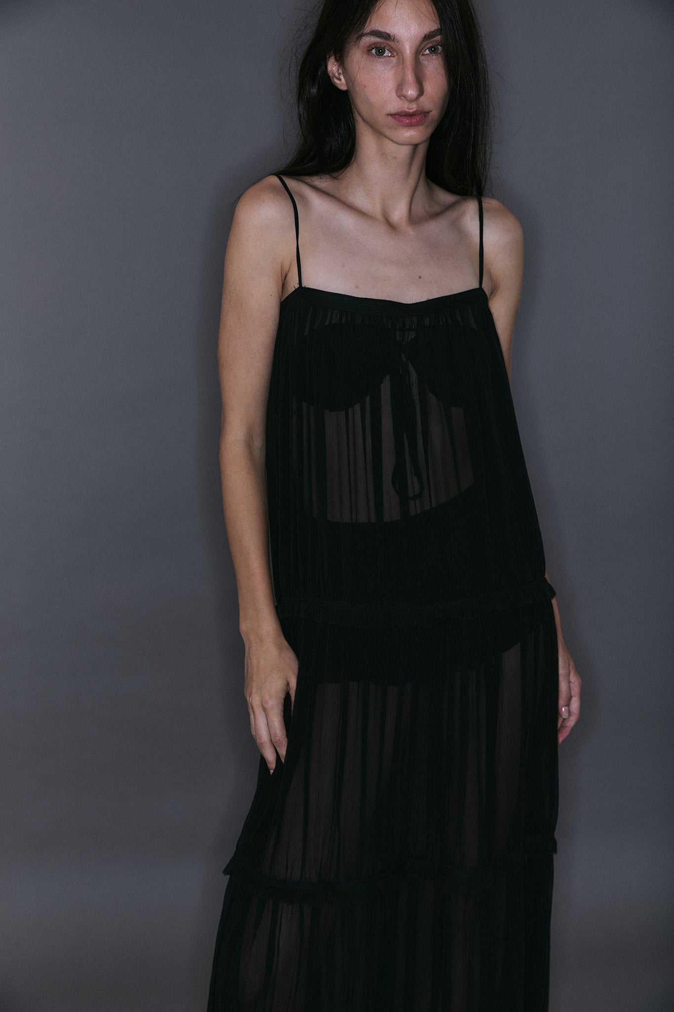 Vestido de Seda em Camadas - Preto