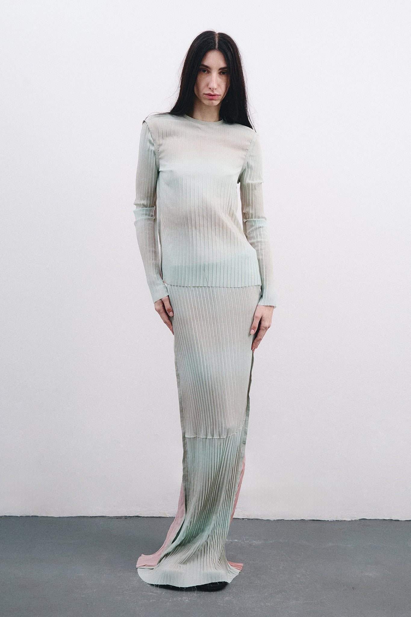 Blusa Slim em Seda Plissada - Azul&Rosa