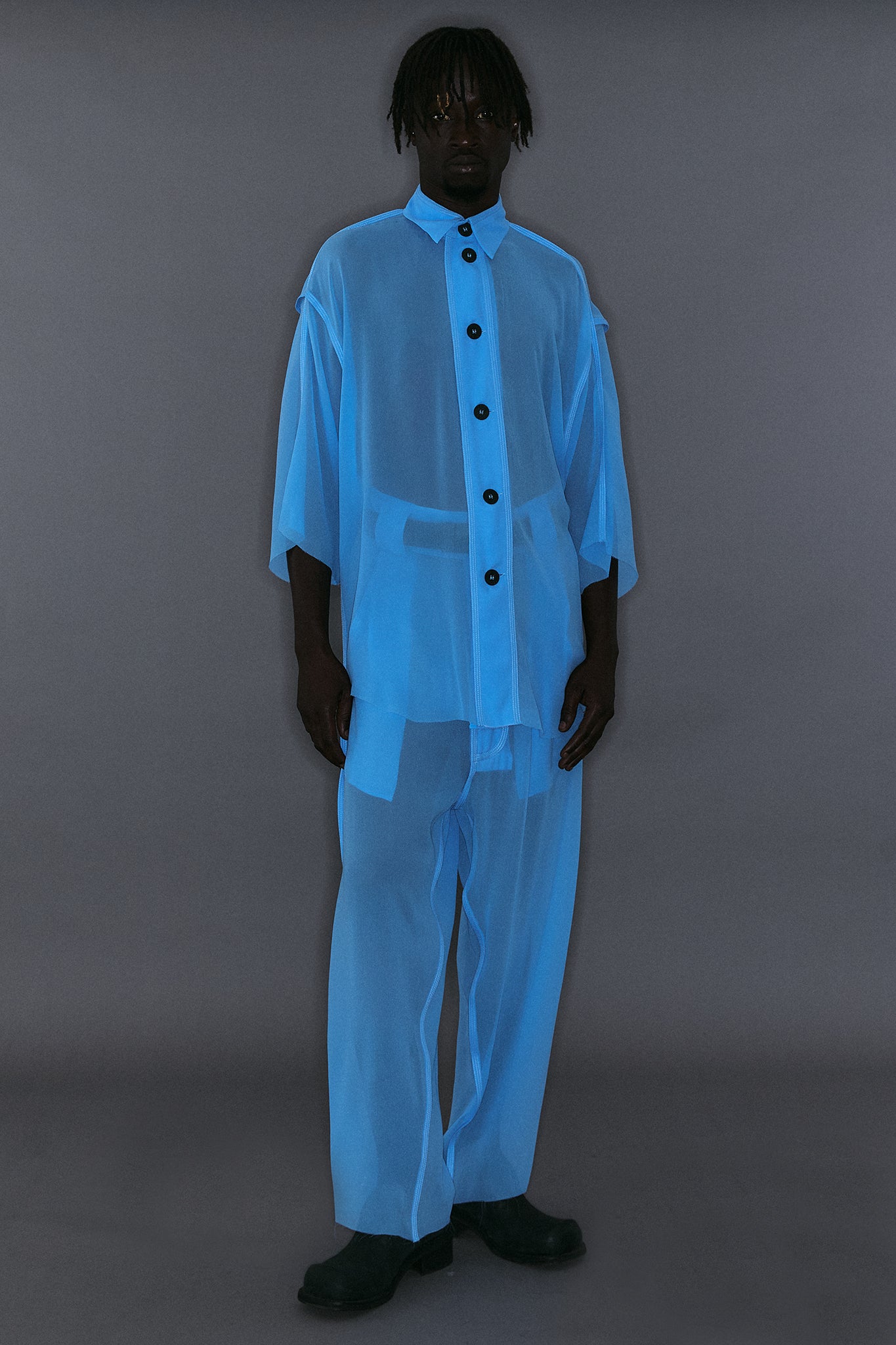 Calça Ampla de Seda - Azul Bebê