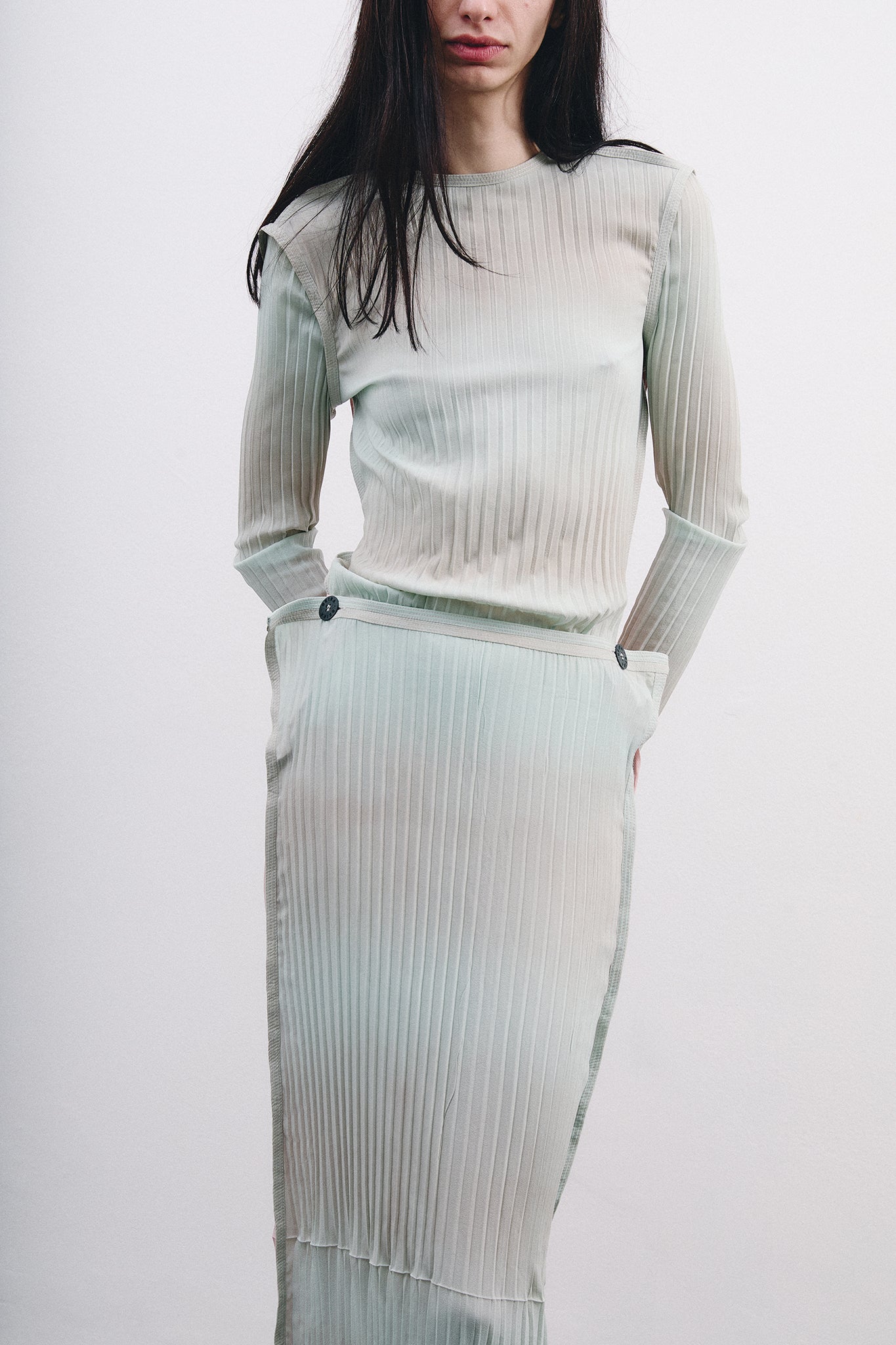 Blusa Slim em Seda Plissada - Azul&Rosa