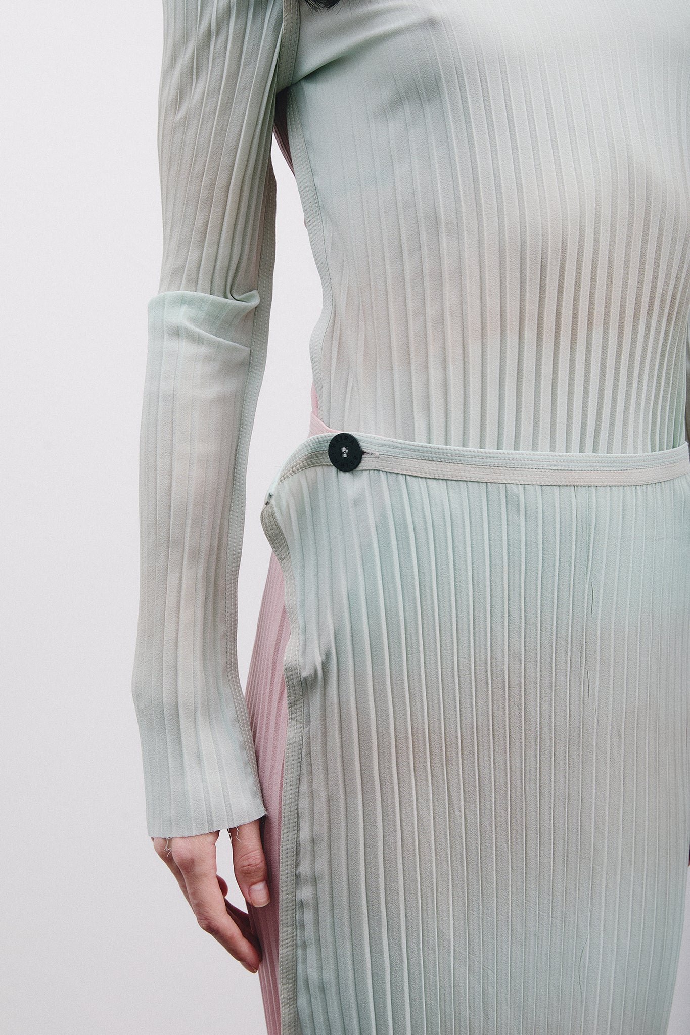 Saia Lápis Longa em Seda Plissada - Azul&Rosa