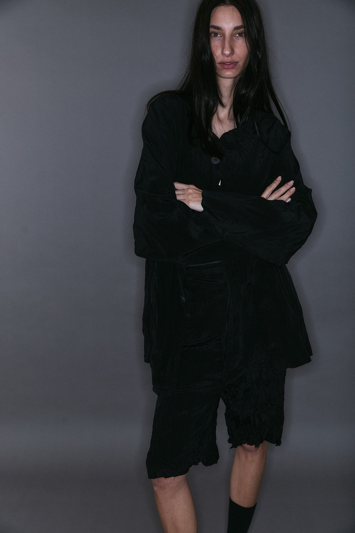 Blazer Plissado com Abotoamento Simples - Preto