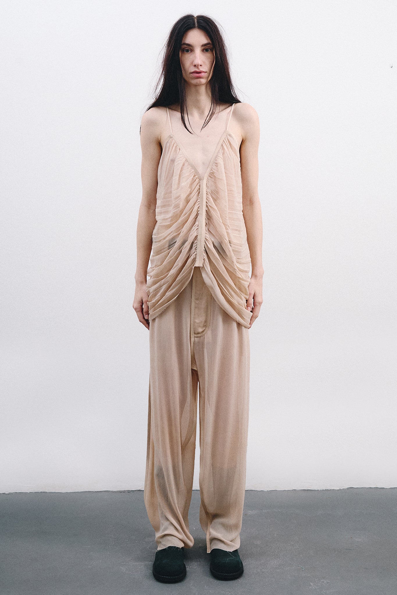 Blusa Sereia em Seda Drapeada - Off-White Tingido