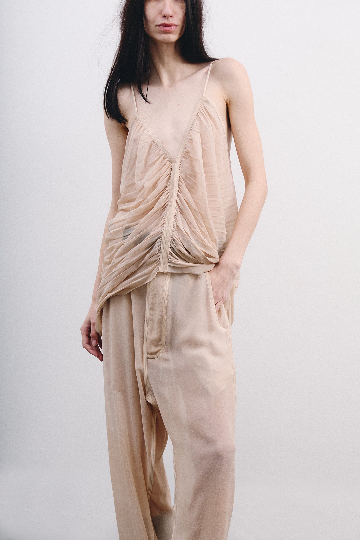 Calça Ampla em Seda - Off-White Tingido