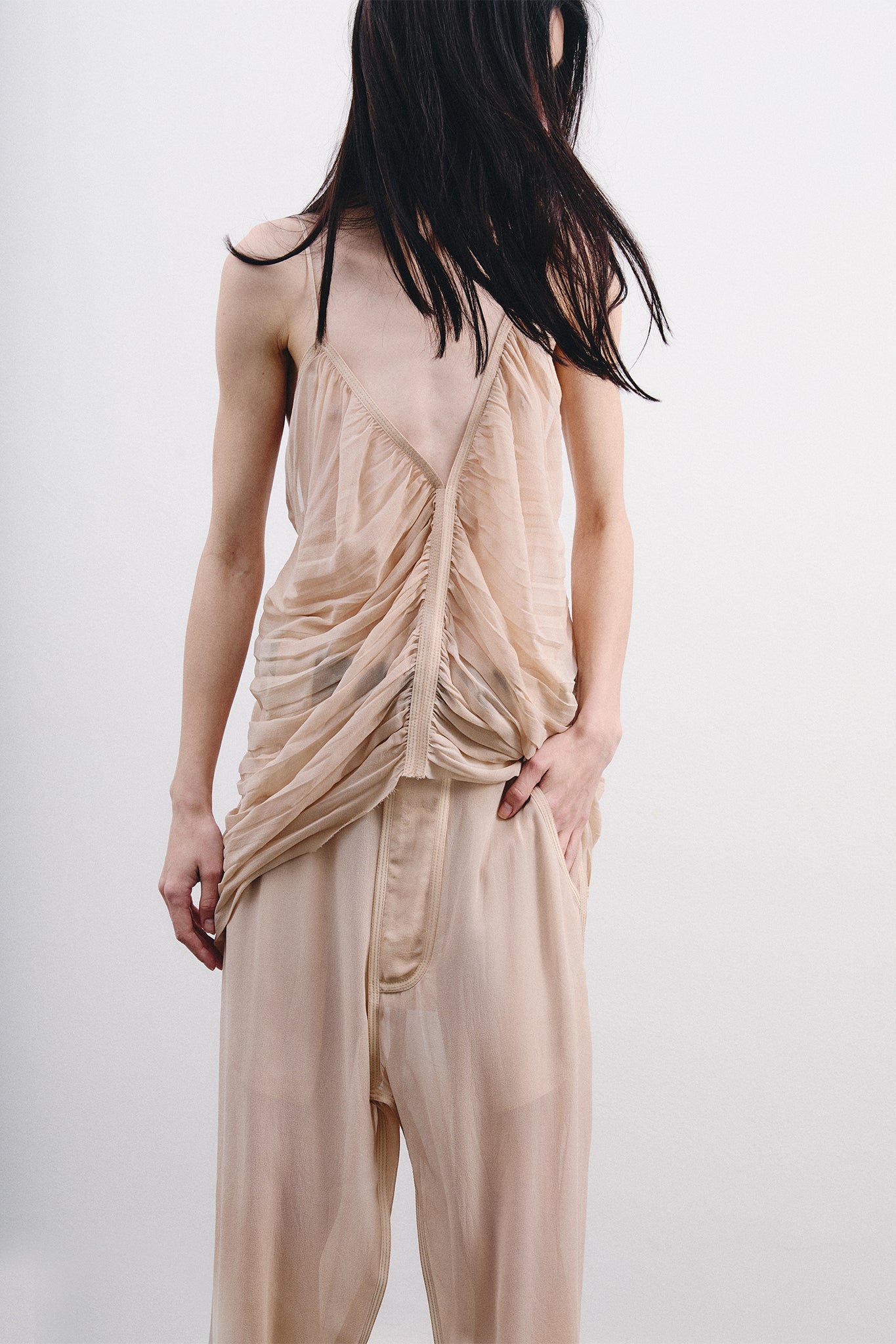 Calça Ampla em Seda - Off-White Tingido