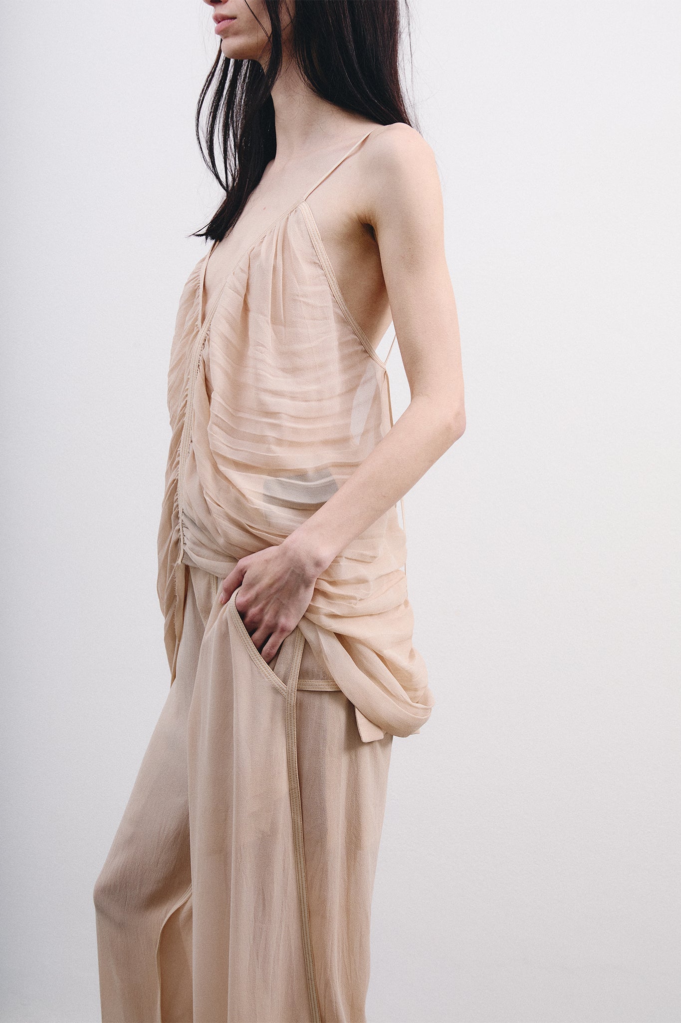 Calça Ampla em Seda - Off-White Tingido