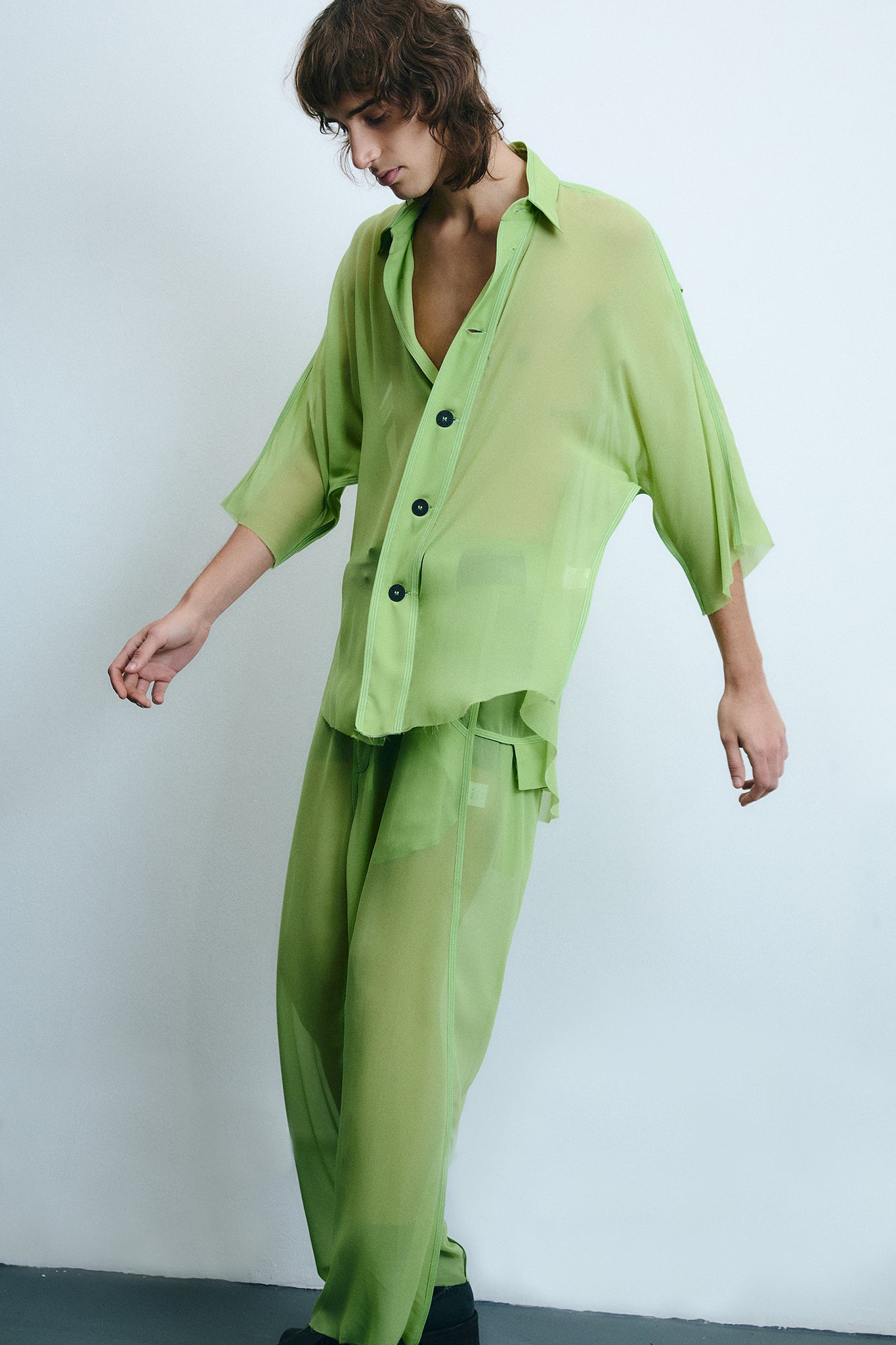 Camisa Oversized em Seda - Verde