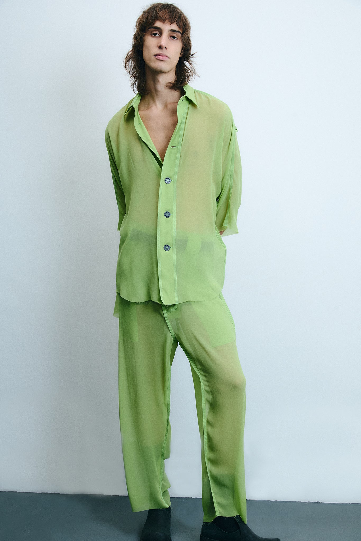 Camisa Oversized em Seda - Verde