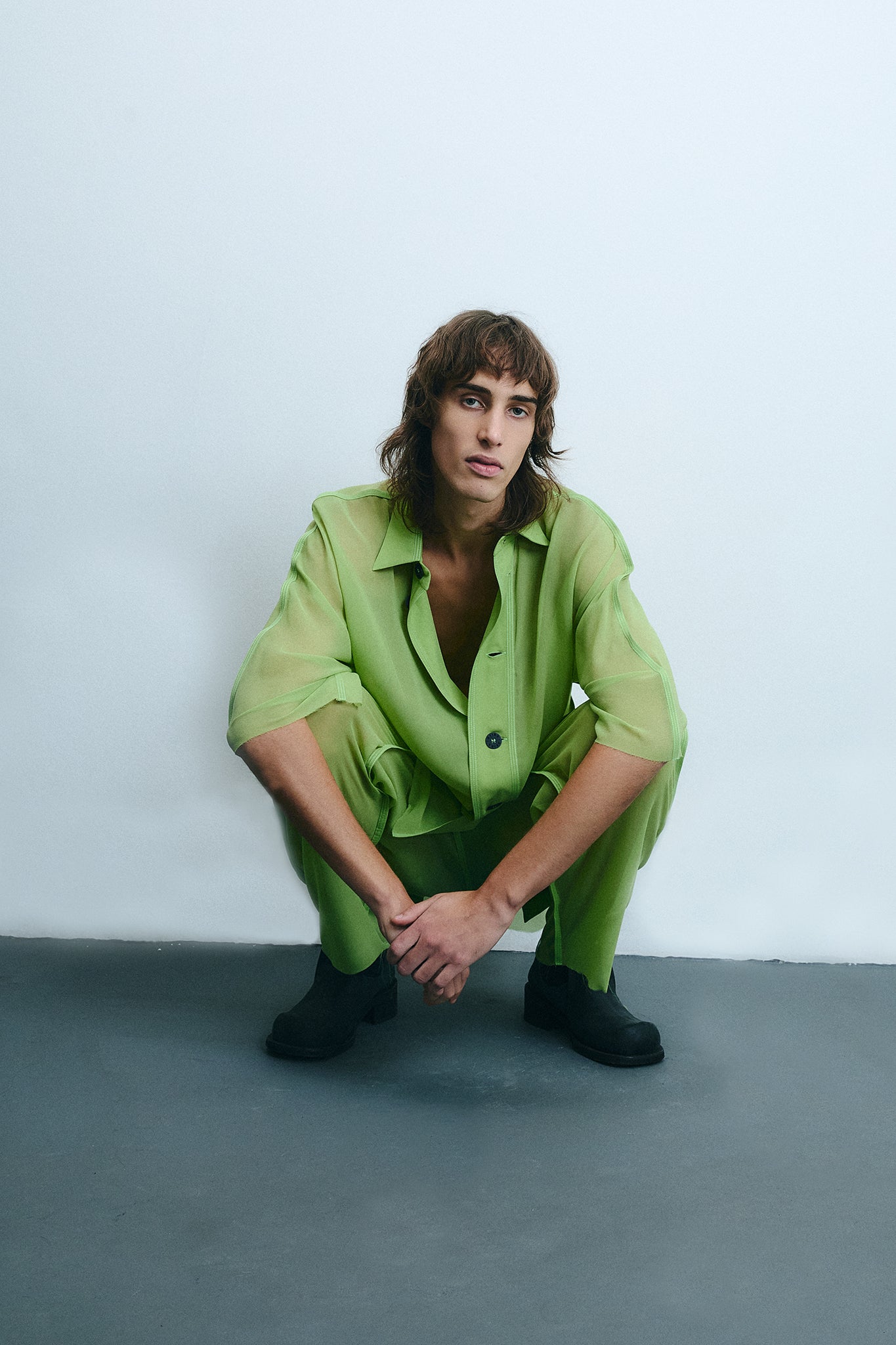 Camisa Oversized em Seda - Verde