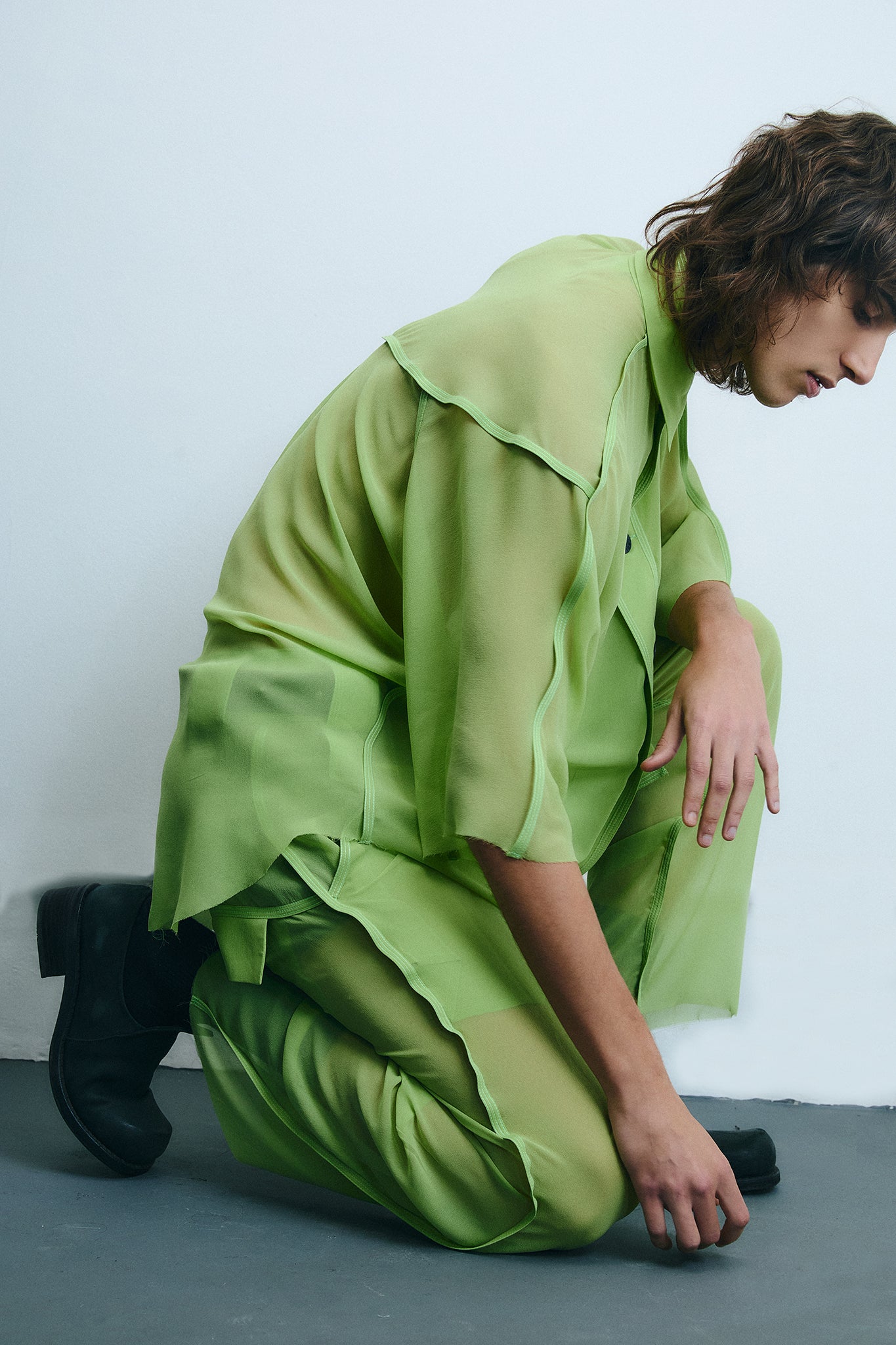 Camisa Oversized em Seda - Verde