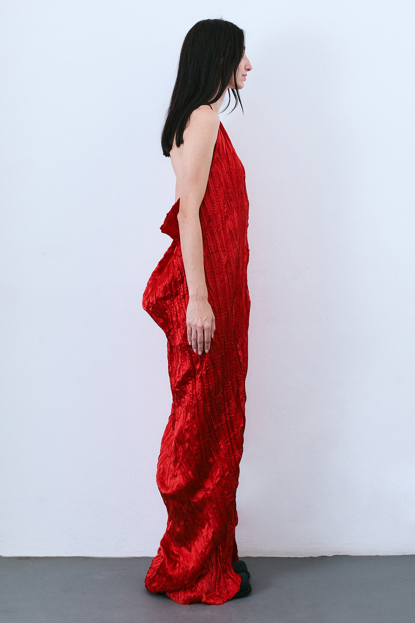 Vestido Frente Única Bufante Plissado - Vermelho