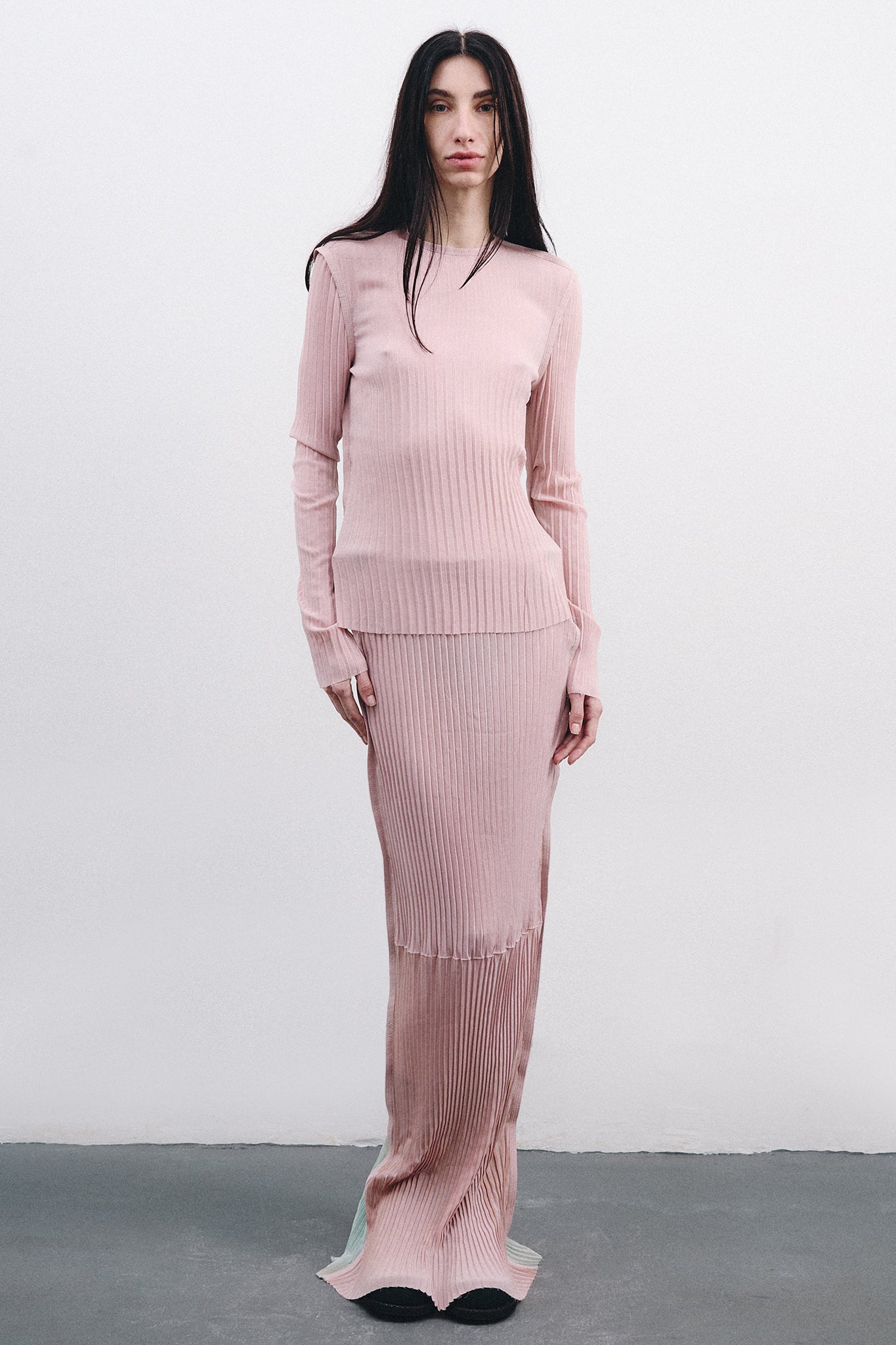 Saia Lápis Longa em Seda Plissada - Rosa&Azul