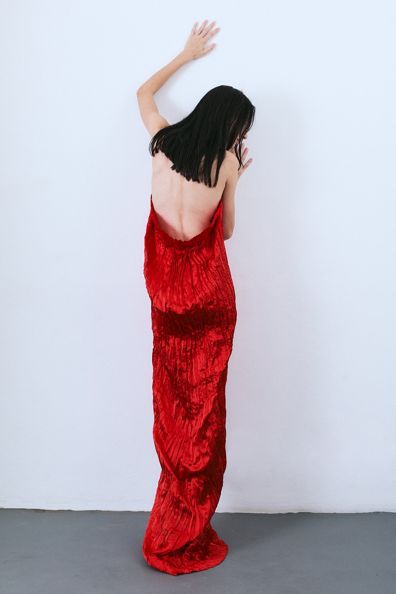 Vestido Frente Única Bufante Plissado - Vermelho