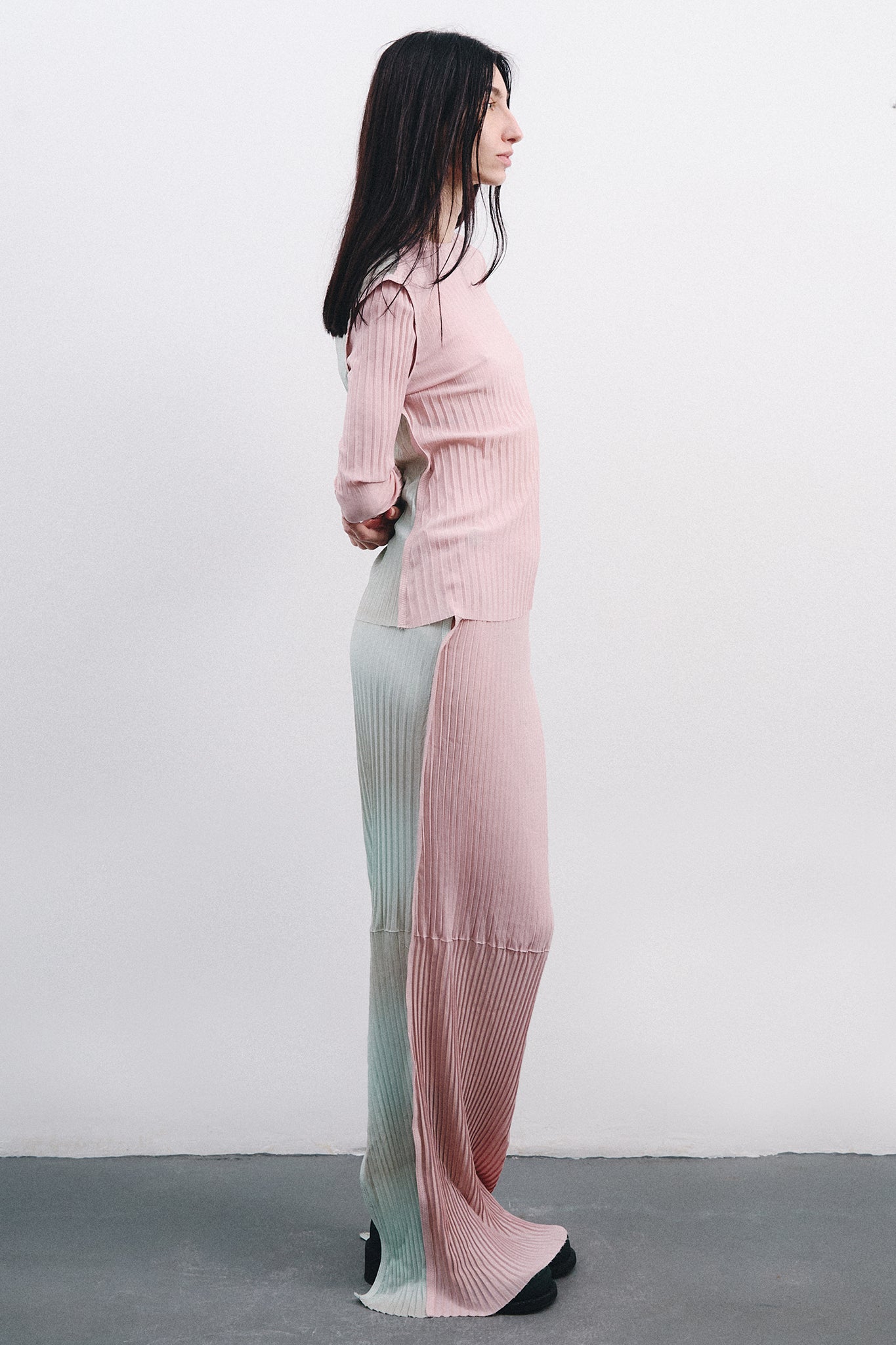 Saia Lápis Longa em Seda Plissada - Rosa&Azul