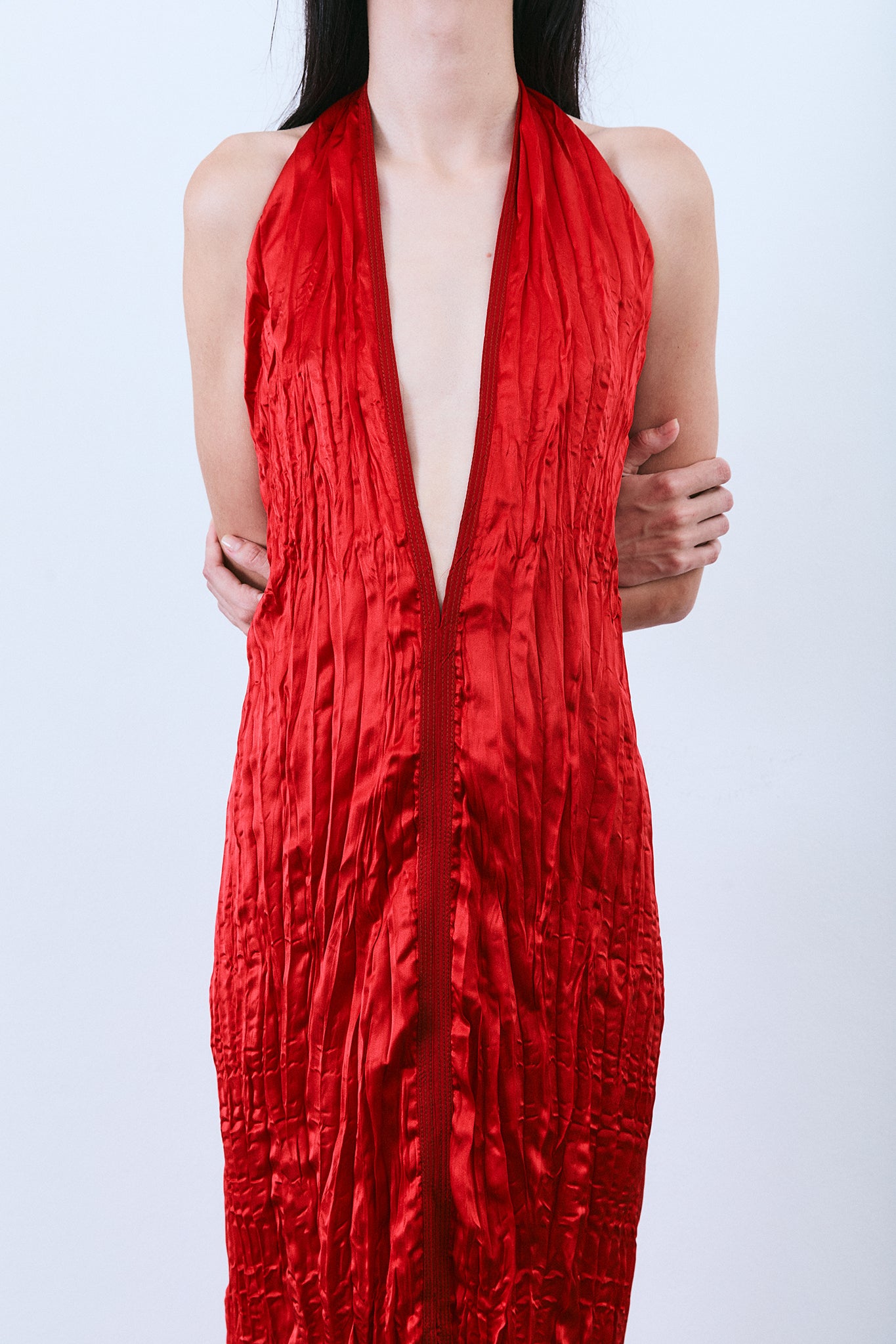 Vestido Frente Única Bufante Plissado - Vermelho