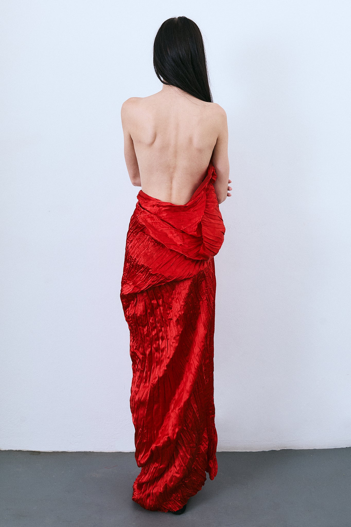 Vestido Frente Única Bufante Plissado - Vermelho