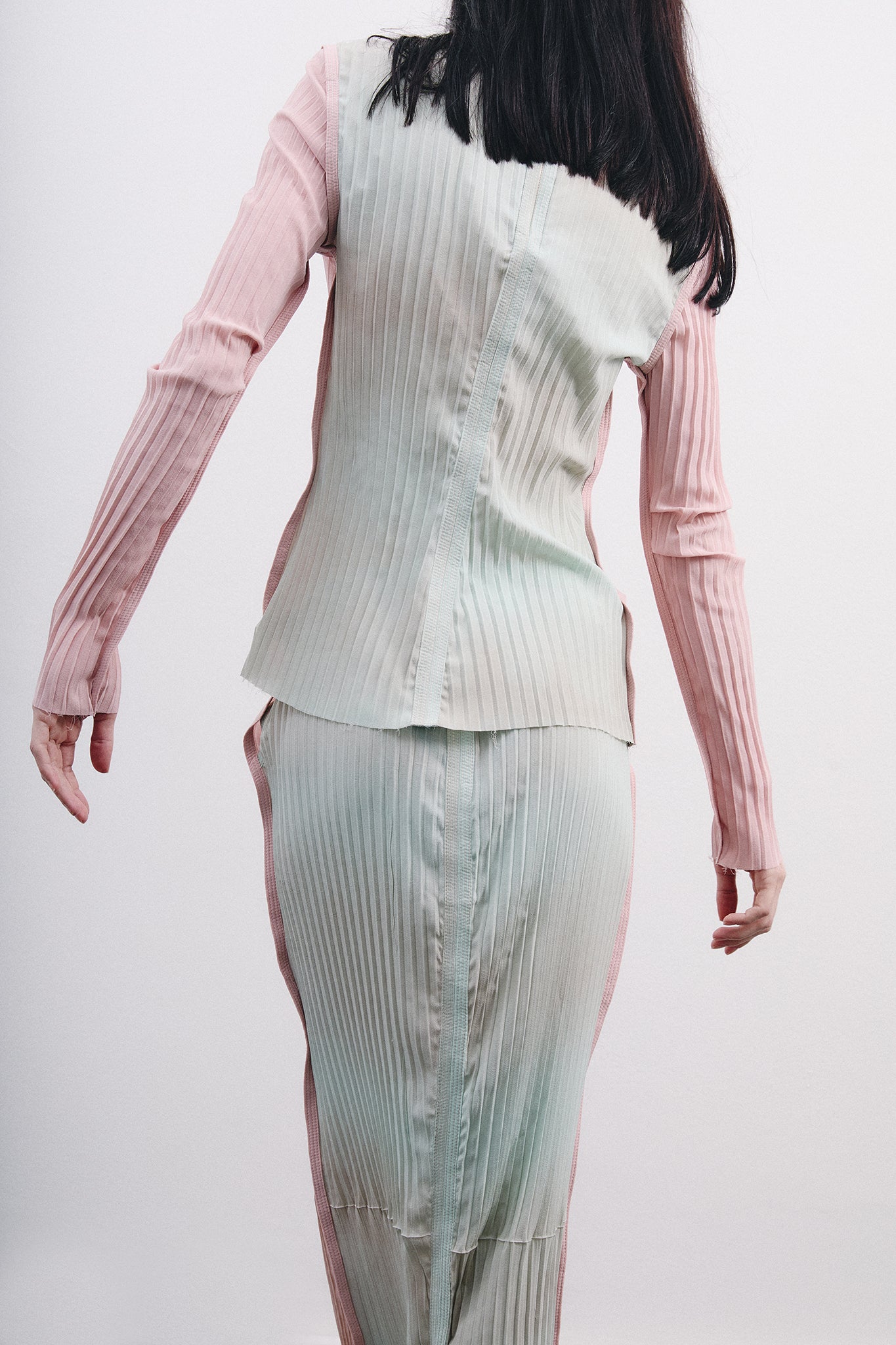 Blusa Slim em Seda Plissada - Rosa&Azul