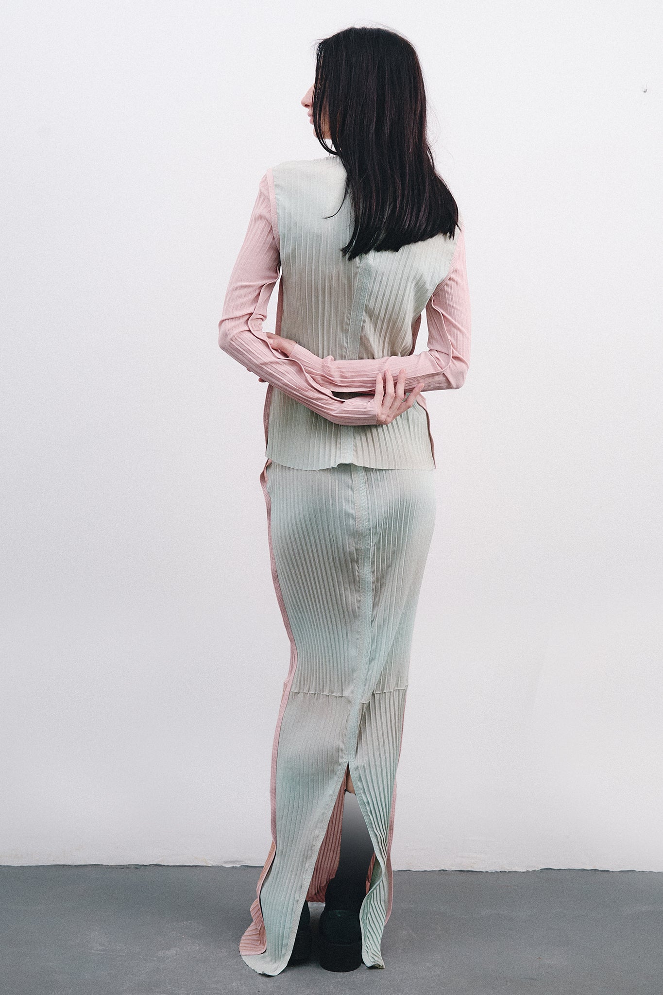 Blusa Slim em Seda Plissada - Rosa&Azul